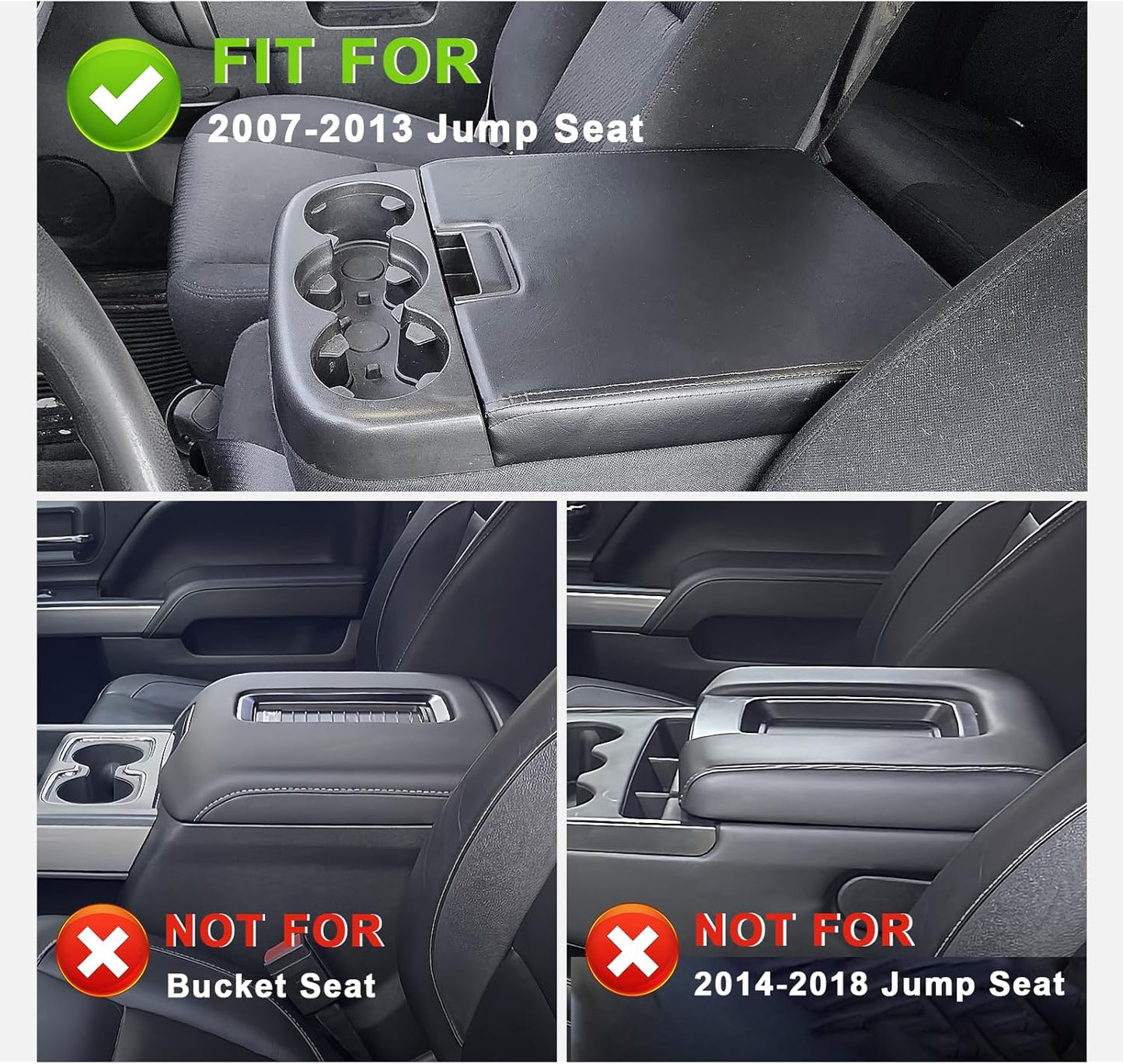 Muslogy Center Console Armrest Cover Compatible with Chevy Silverado/Tahoe & GMC Sierra/Yukon 2007-2013 Comfort Armrest Pad Arm Rest Cushion Vegan Leather Protector Regular Thick(Jump Seat ONLY)