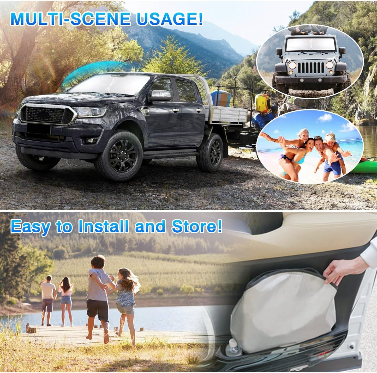 T TGBROS Windshield Sun Shade Custom Fit for 2019-2023 Ford Ranger, XL, XLT, Lariat Accessories Foldable Sun Shield Reflective Polyester Sun Visor Cover Block Heat and Sun Protection