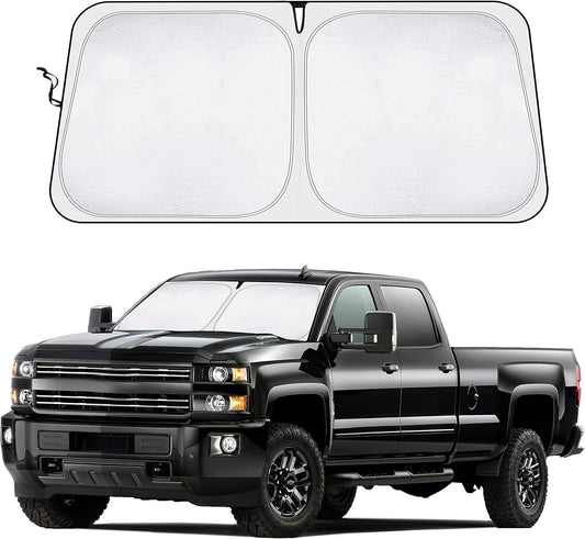 Chevrolet Silverado 2019-2024 2025 Car Windshield Compatible - EcoNour Durable 240T Foldable Polyester Sun Visor for Truck with UV Protection - Custom Fit Truck Windshield Sun Shade