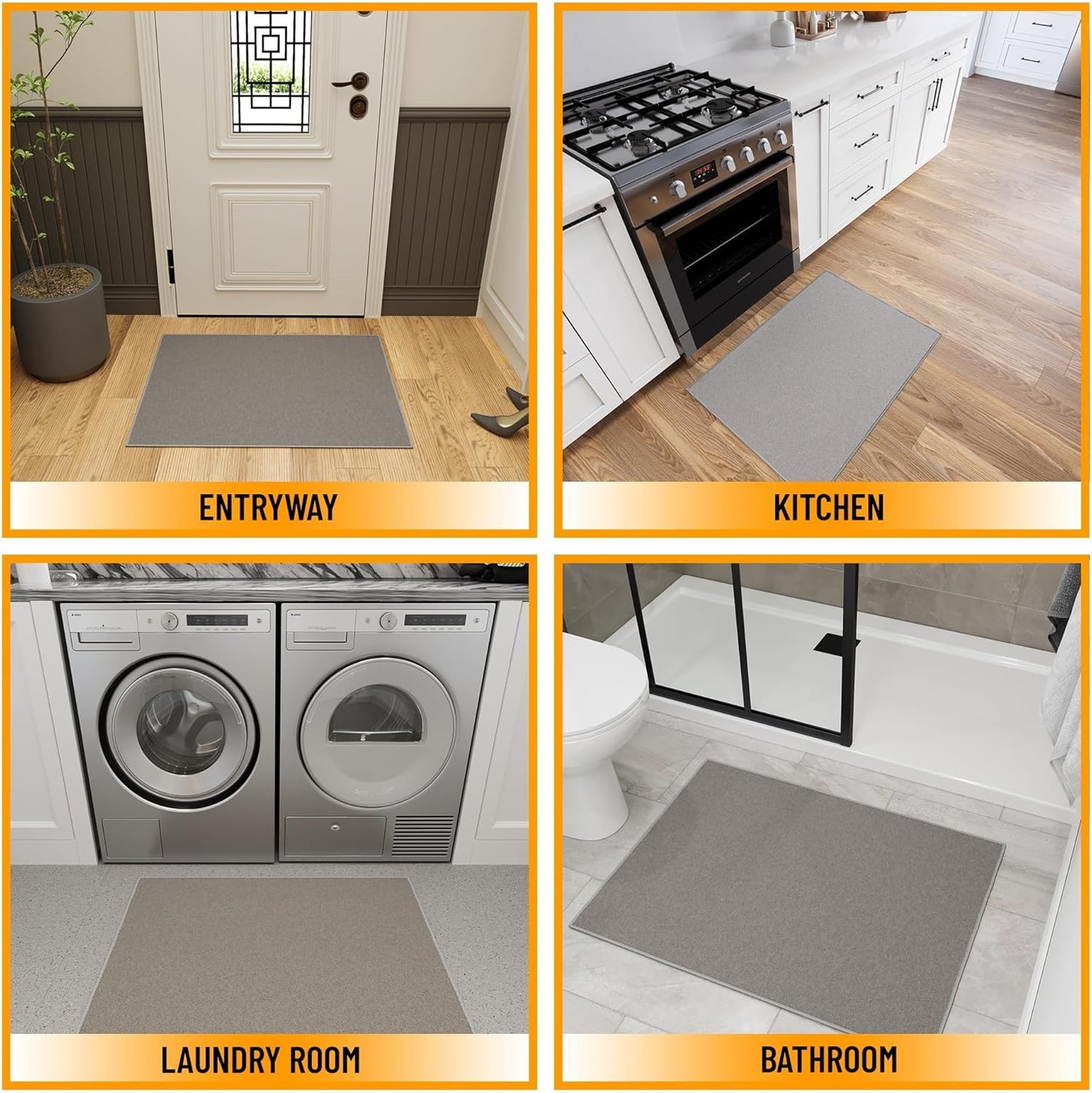 Ottomanson Rugs for Entryway 2'3" x 3' Non Slip Solid Small Area Rugs Durable Front Door Mat Rug Stain Resistant Entrance Rugs for Bathroom Kitchen Bedroom & Living Room, Gray