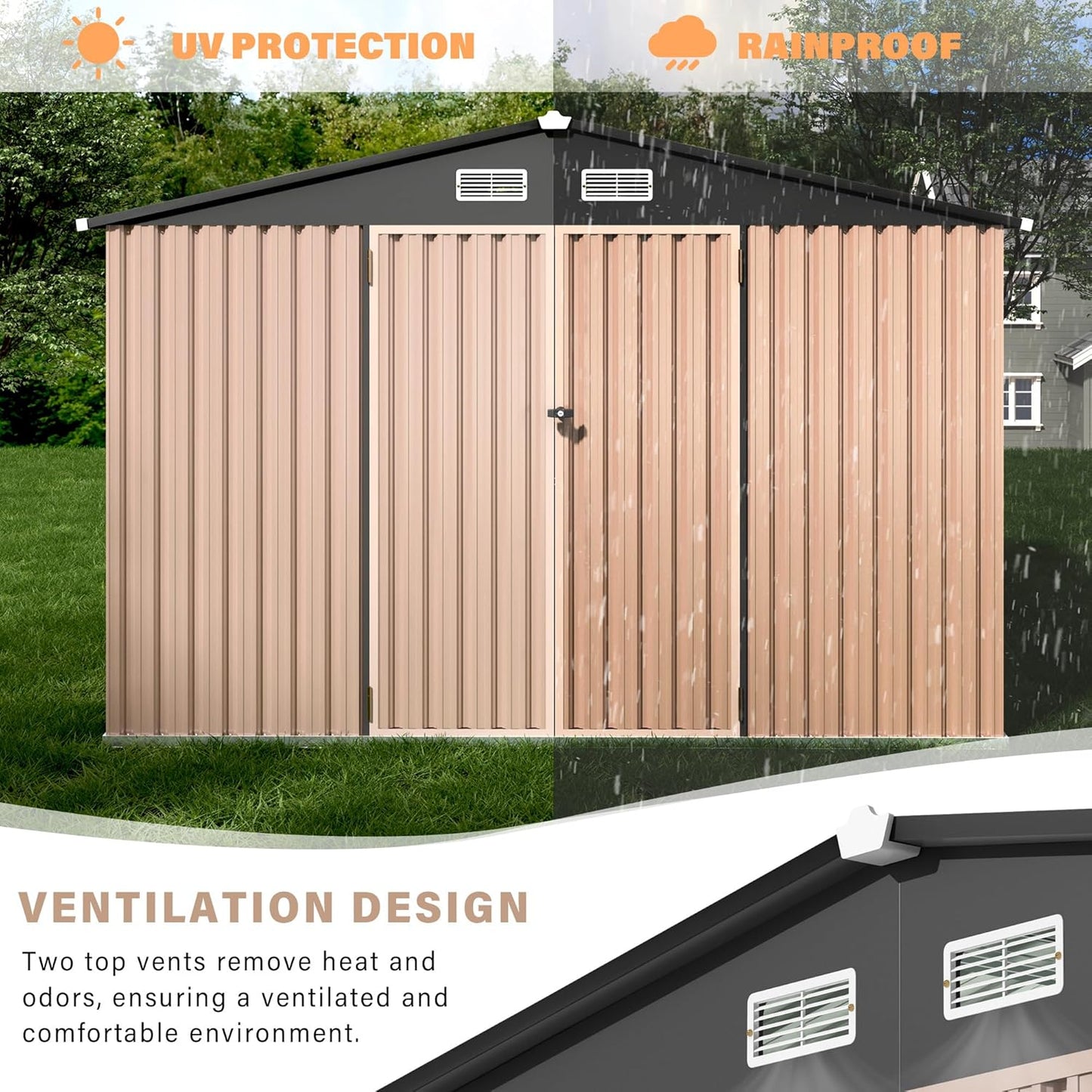 8x10 FT Metal Storage Sheds Outdoor, Metal Yard Sheds Garden Shed Kit, Tool Shed with Lockable Door, Utility Sheds Buildings with Air Vent for Backyard Garden Patio Lawn