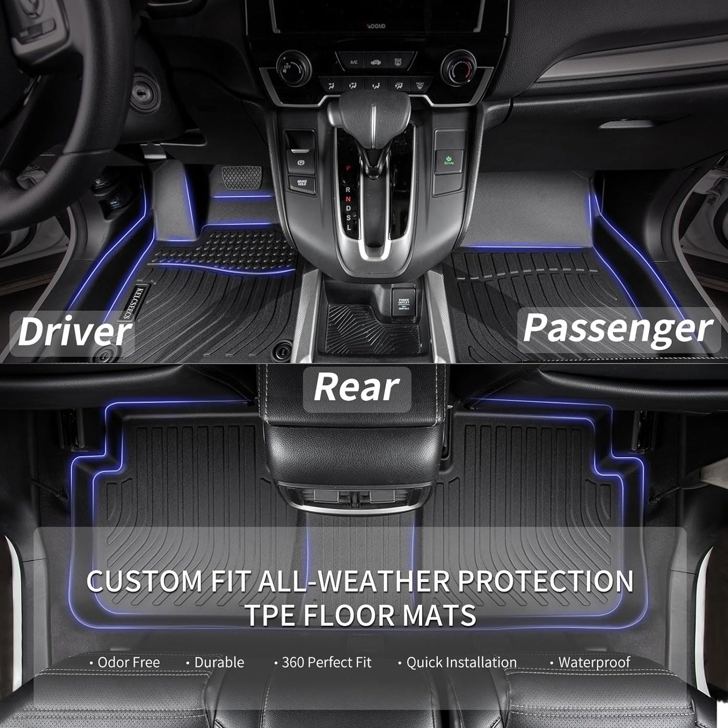 KELCSEECS® Floor Mats Custom for Ford Ranger SuperCrew Cab 2019-2023 All Weather Protection TPE Heavy Duty Non-Slip Automotive Floor Liners Fits Front & 2nd Row Full Set Accessories, Black