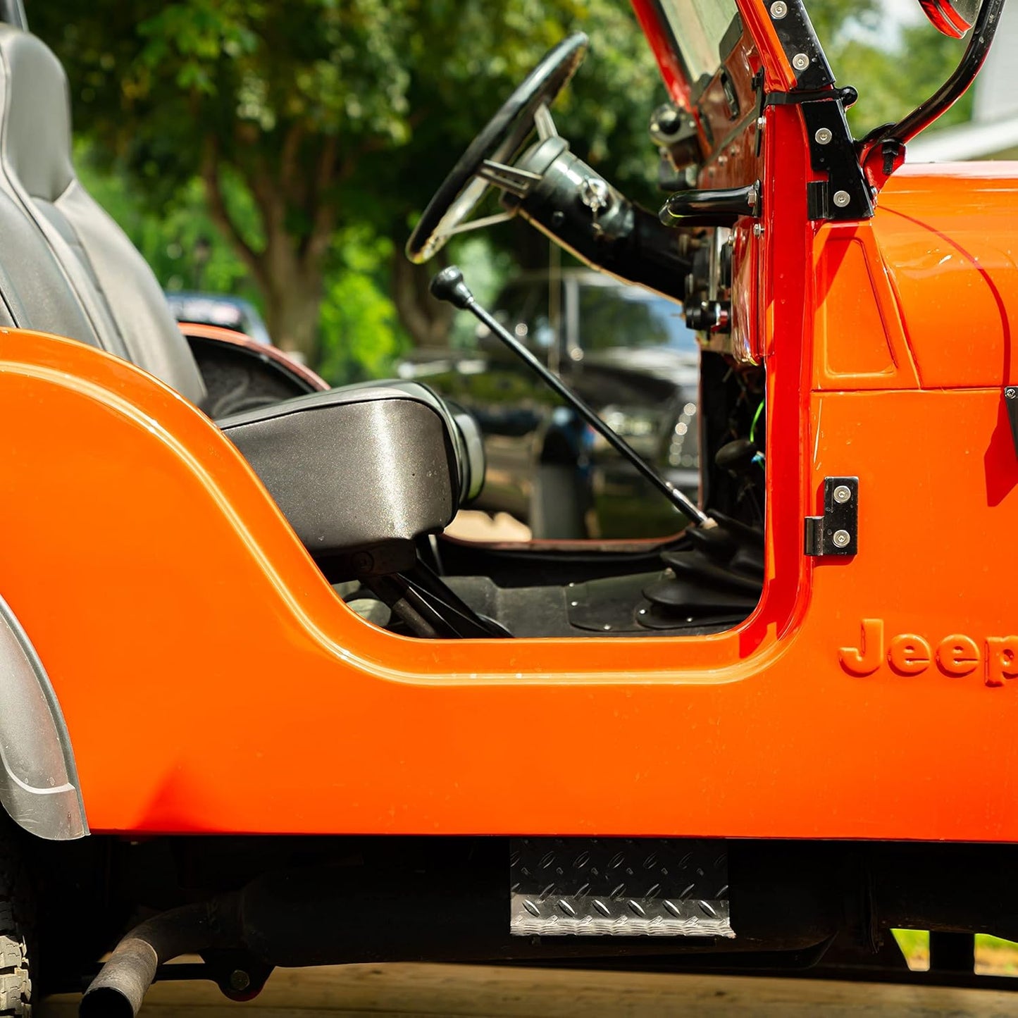 CJ5 Side Steps Compatible with Jeep © CJ Vehicles (Pair) - Solid Steel Construction - Metal Diamond Treadplate Traction Design - Universal Fitment on Classic CJ-5 (Solid)