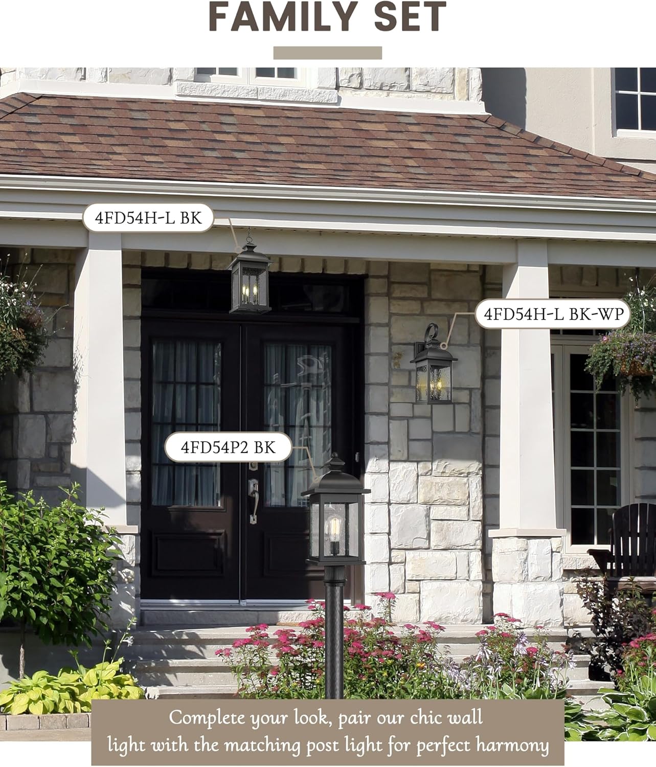 FEMILA 26" Outdoor Wall Light, Large Exterior Wall Lantern with Water Ripple Glass, 3-Light Outdoor Wall Light Fixtures for Entryway, Patio, Garage, and Doorway, E12 Base, 4FD54B-L BK