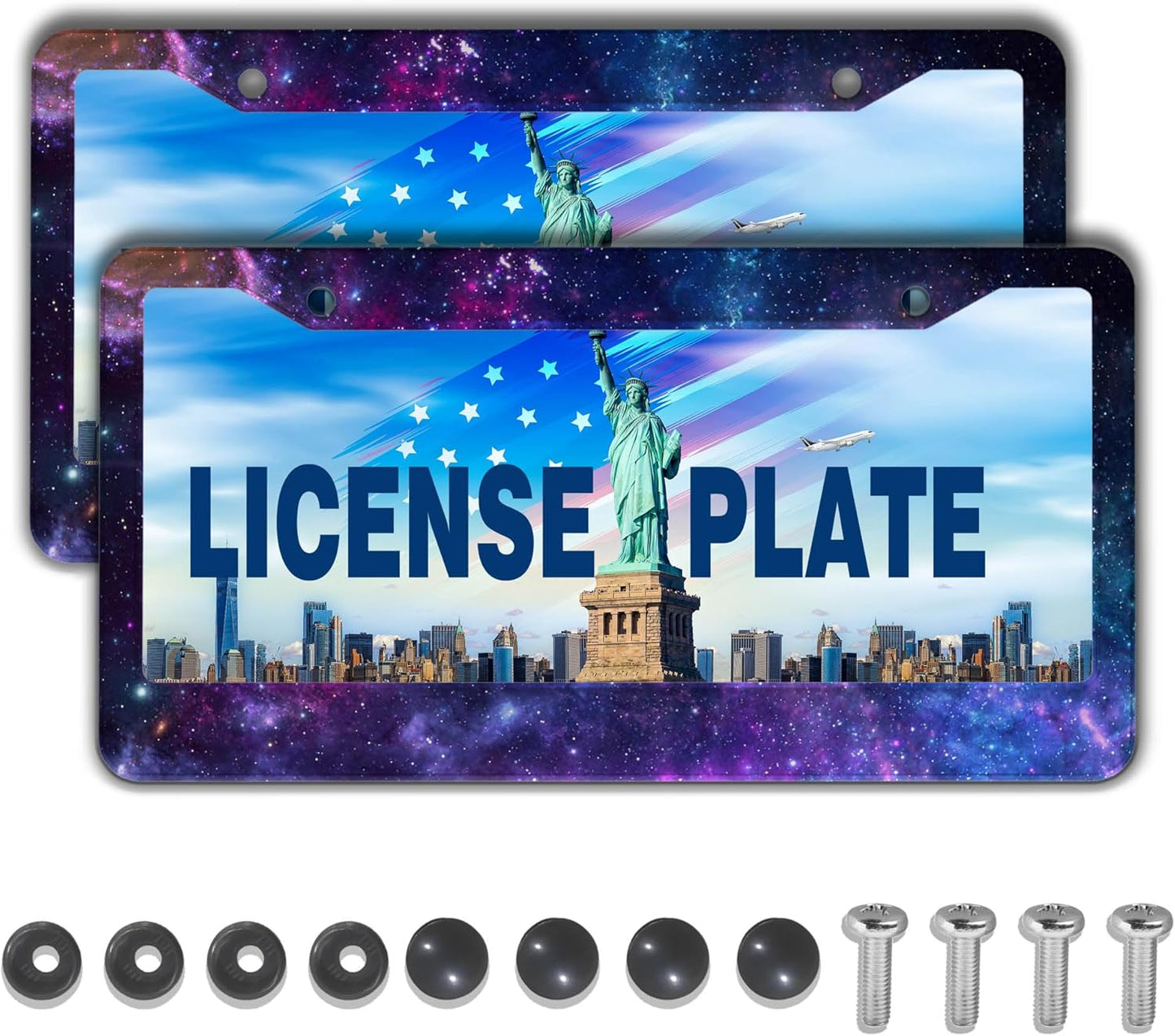 License Plate Frames for Men Multicolor License Plate Cover for Women Galaxy Aluminum Metal Car Accessory 2 Pack with Screw Covers Set