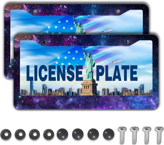 License Plate Frames for Men Multicolor License Plate Cover for Women Galaxy Aluminum Metal Car Accessory 2 Pack with Screw Covers Set