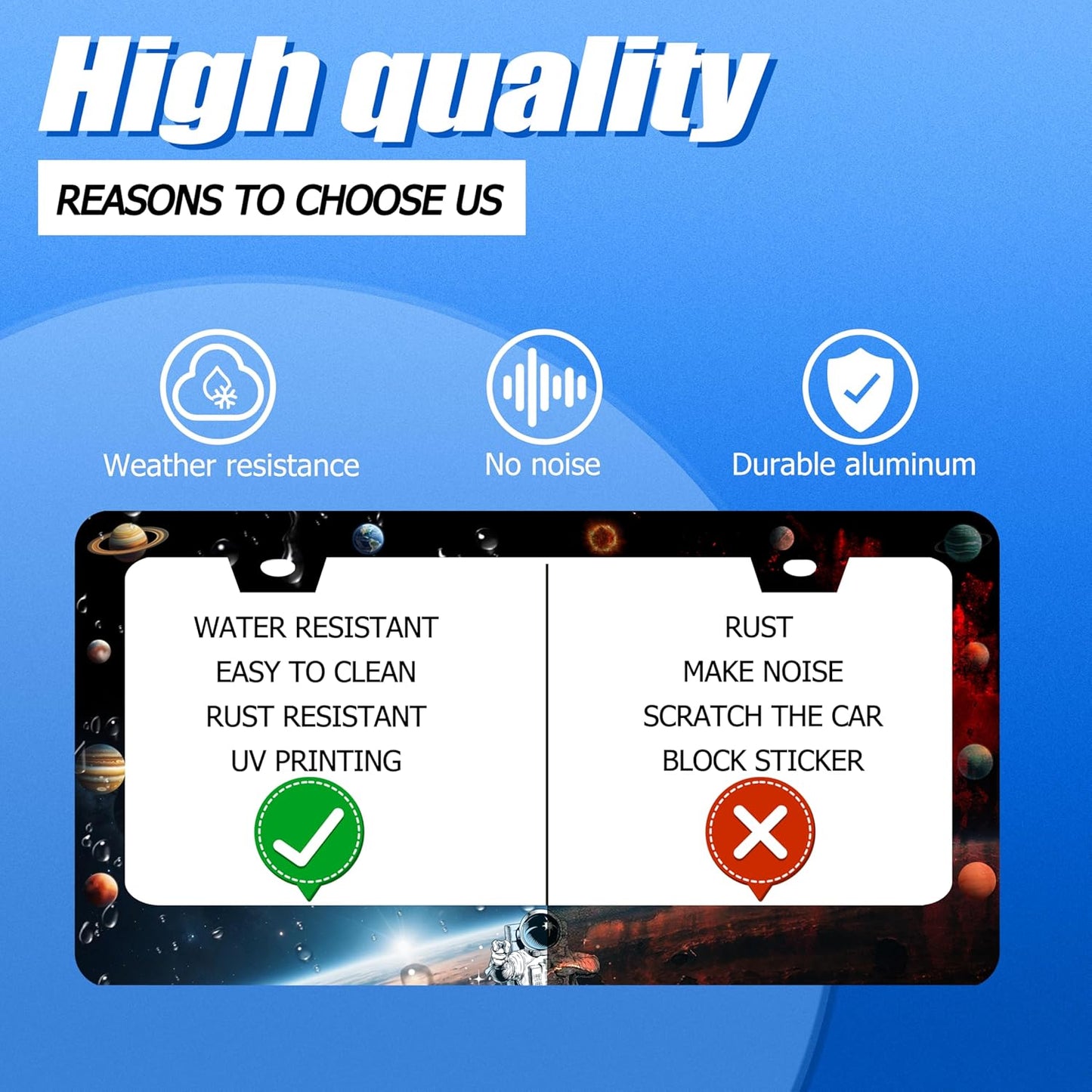 Planets License Plate Frame Funny Beautiful Space License Plate Stainless Steel Colorful License Plate Holder Galaxy Car Accessory with Screws Car Decoration 12.3" x 6.3"for Men Women