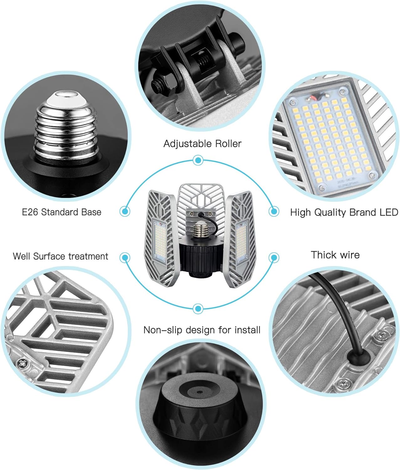 2-Pack Deformable LED Garage Ceiling Lights, 9000 Lumens, 82W CRI 80, Adjustable Shop Lighting (No Motion Activated)