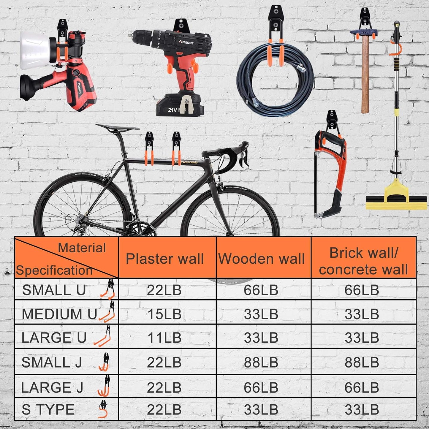 AOBEN Garage Hooks Heavy Duty, Steel Garage Storage Hooks, Utility Tool Hangers and Combinable Wall Mount for Organizing Ladder, Hold Chairs, Heavy Tools (Large U, 4 Pack)