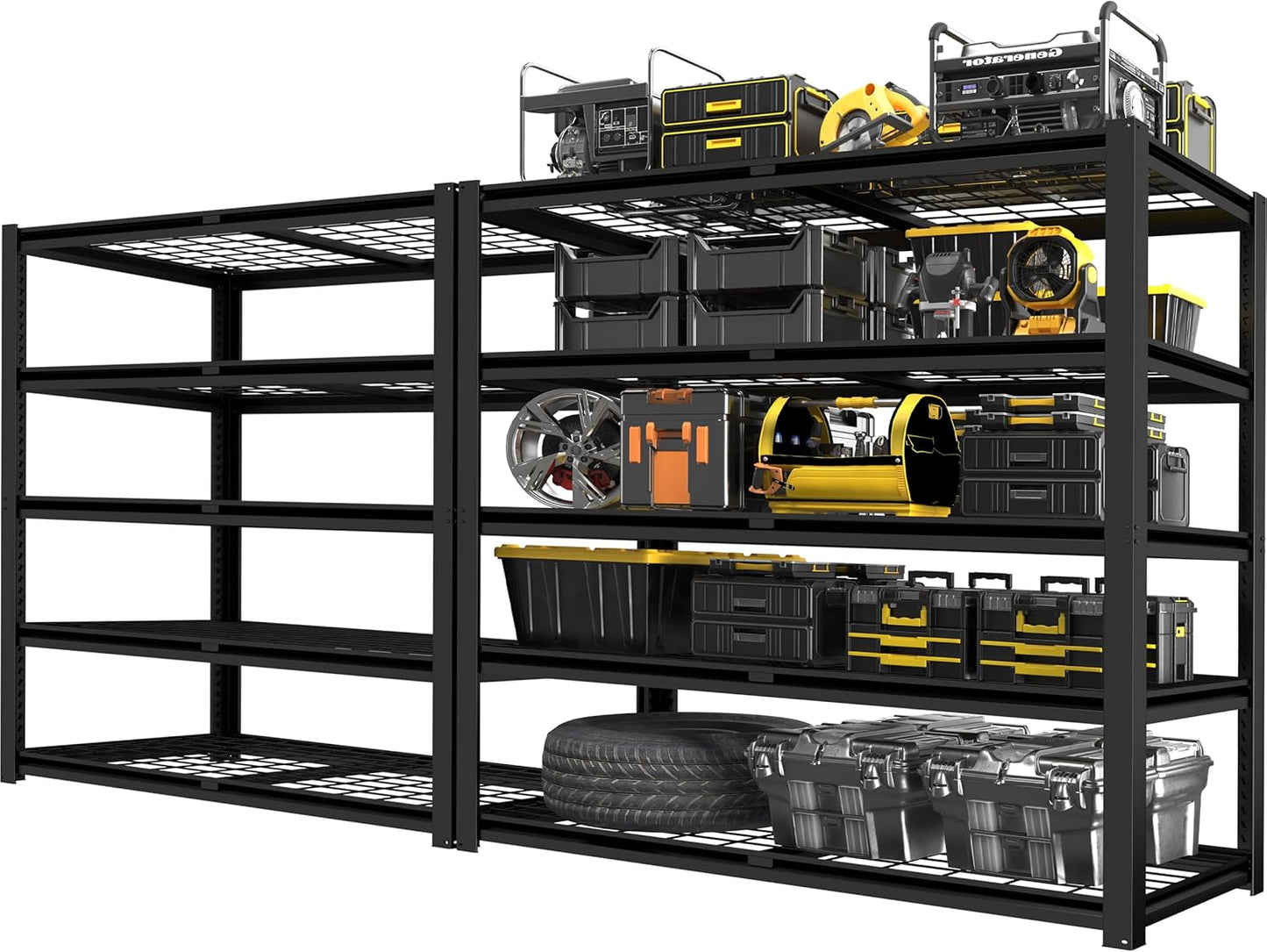 PrimeZone Heavy Duty Storage Shelves - 48" W X 18" D X 72" H Adjustable Garage Wire Shelving Unit, 5 Tier Industrial Metal Shelf Standing Utility Rack for Warehouse, Pantry, Basement, Black, 2 Pack