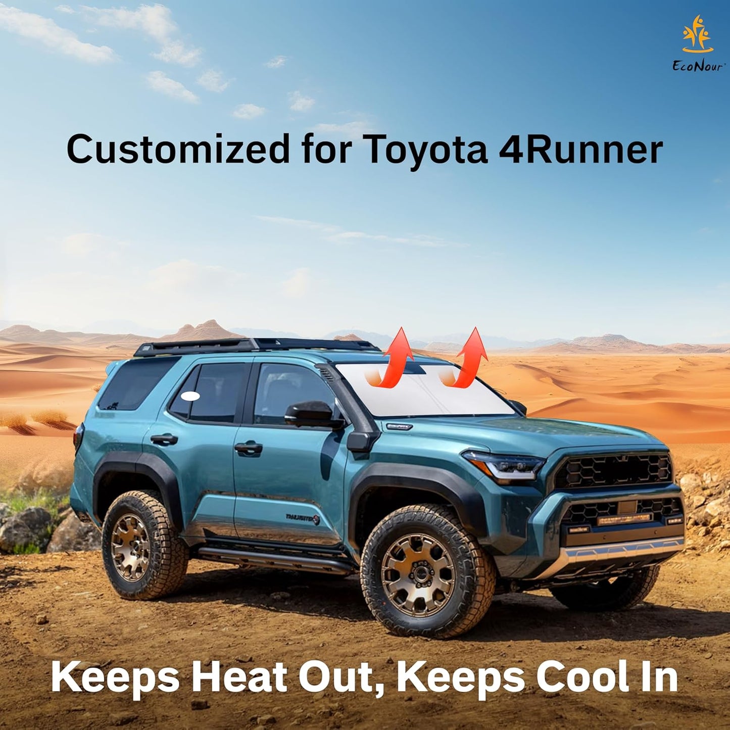 Toyota 4Runner 2010-2024 2025 - Protective Foldable 4 Layers Front Window Shade - EcoNour 240T Custom Fit Compatible for Retractable Shade Blocks UV Rays - Keeps Car Cool - Toyota 4Runner Accessories.