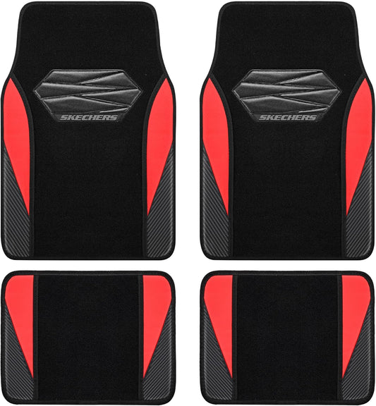 Skechers Car Floor Mats,Waterproof Universal Fit Car Mats,Faux Leather Car Floor Mats,Carbon Floor Mats for Cars with Anti-Slip Skechers Heel Pad Fit for SUV,Vans,Sedans,Trucks,Red