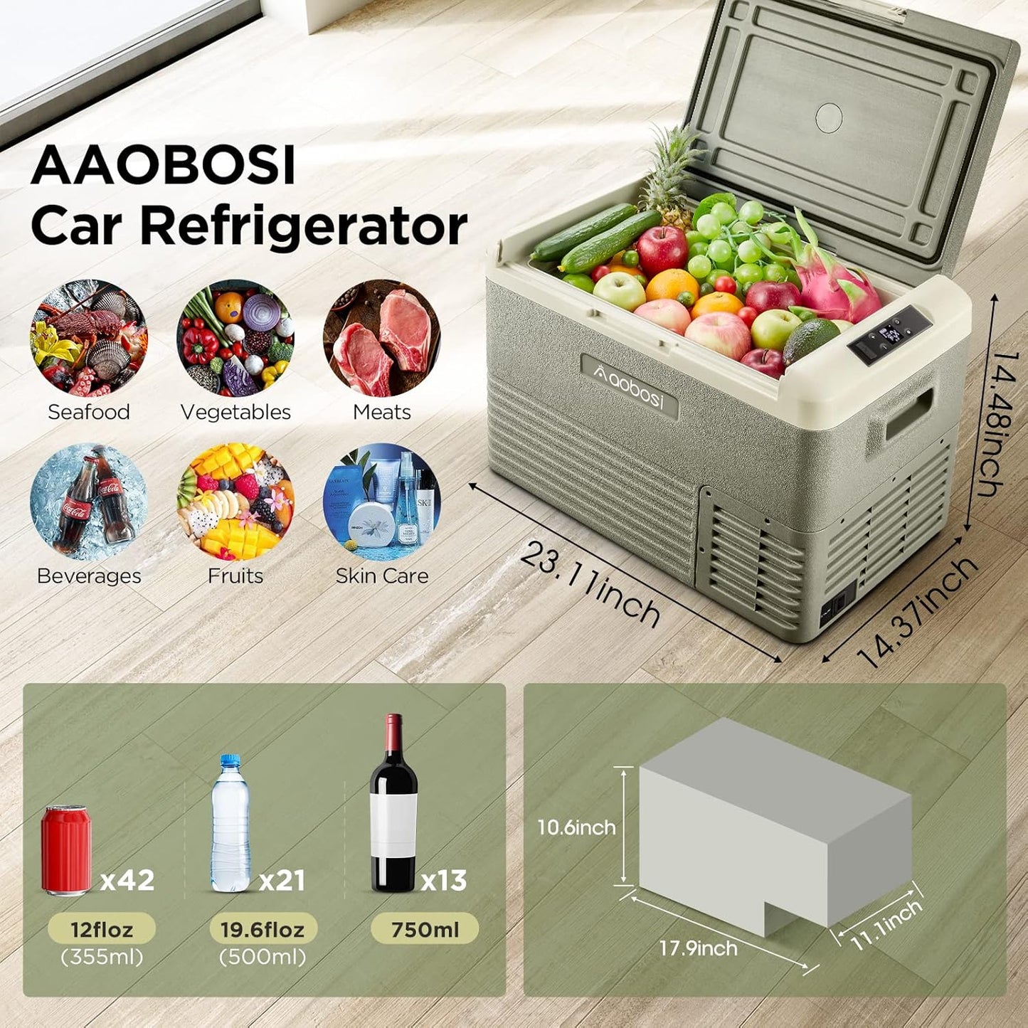 AAOBOSI 12 Volt Car Refrigerator 32 Quart (30L) RV Portable Refrigerator Freezer Car Fridge Cooler -4℉-68℉ Electric Compressor Cooler 12/24V DC 100-240V AC Travel