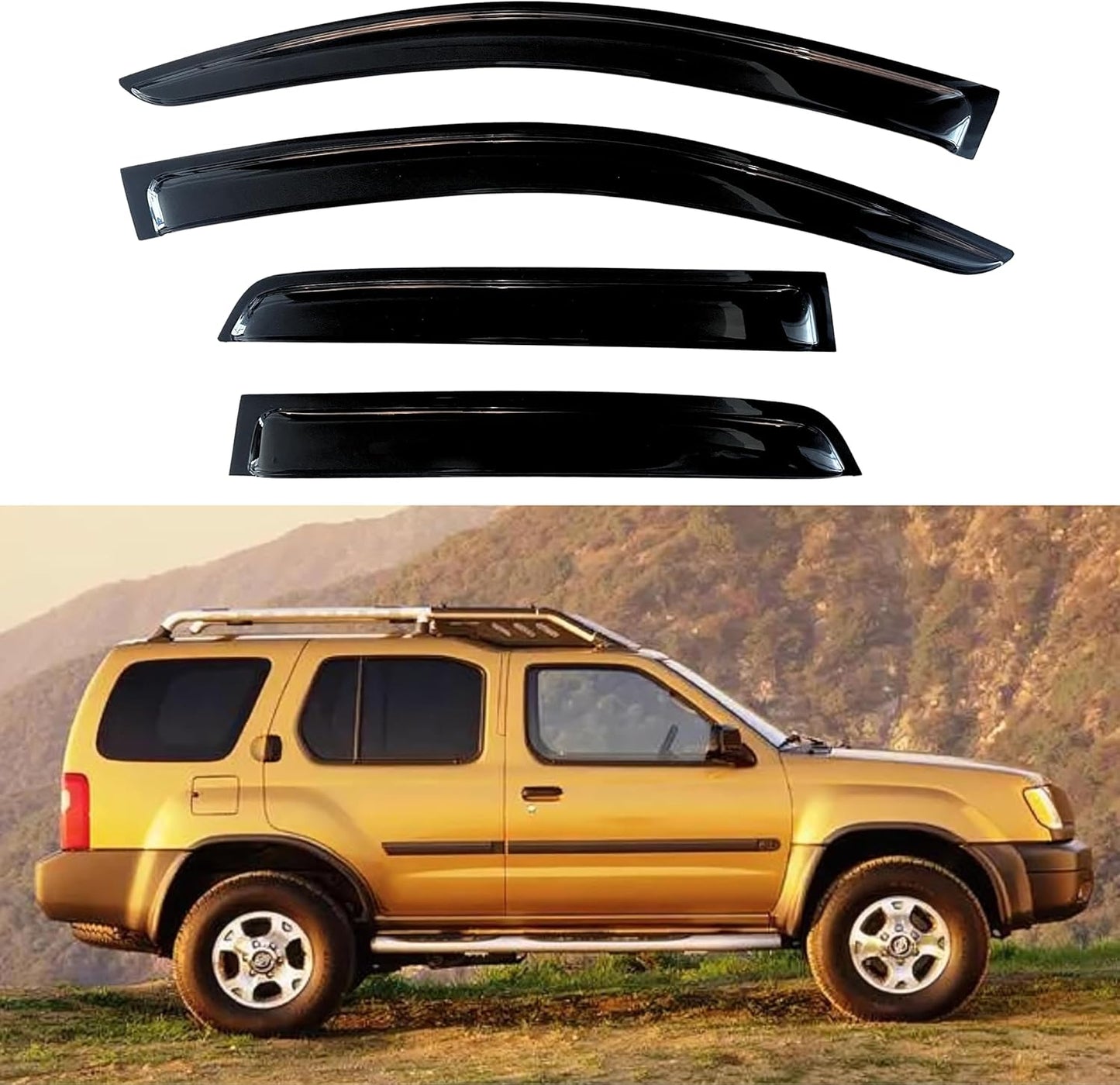 KPY Window Visor Compatible with Nissan Xterra 2000-2004, 4PC Rain Guard Side Window Vent Deflectors Tape-On Style, 2000 2001 2002 2003 2004