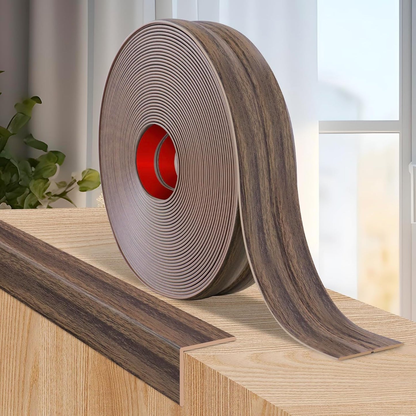 Flexible Wall Corner Protector Moulding Trim Peel and Stick Wall Corner Guards Edge Protector Self Adhesive Molding Trim Strip for Edge Ceiling (Smoked Brown Wood Grain, 2.4 in x 40 Ft)