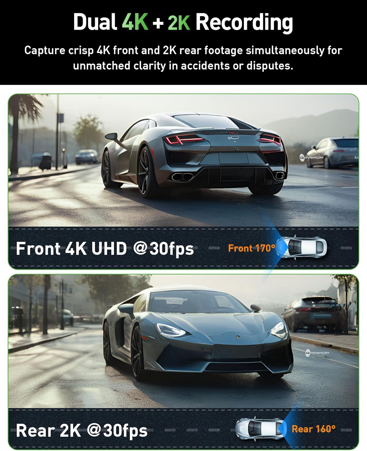 Dash Cam Front and Rear,4K+2K Dash Camera for Cars with STARVIS Sensor,Built in 5GHz Wi-Fi, Free 64GB Card Included, Dual Dashbord Dashcam,Night Vision,Emergency Lock, Parking Mode