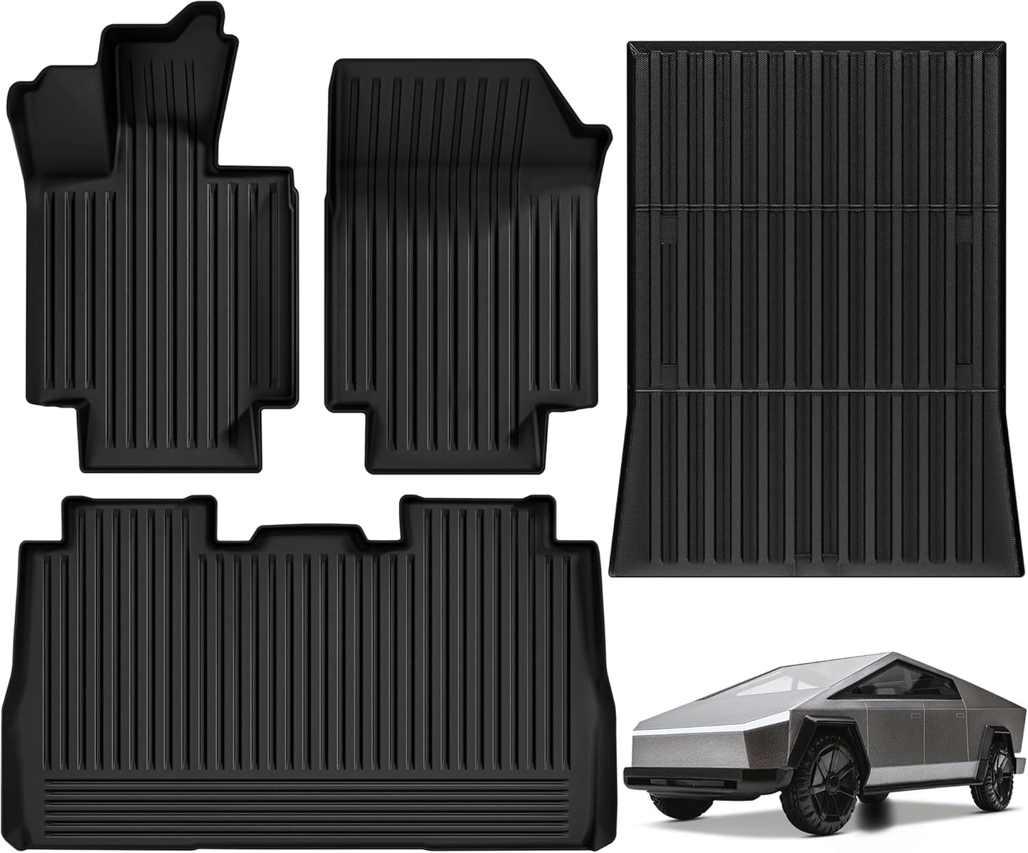 OEDRO Floor Mats & Truck Bed Mat Fit for Tesla Cybertruck 2024 2025, TPE All Weather Floor Liners Custom Fit for 2024 Cybertruck Accessories, 1st & 2nd Row Car Mats and Truck Bed Liner, Black