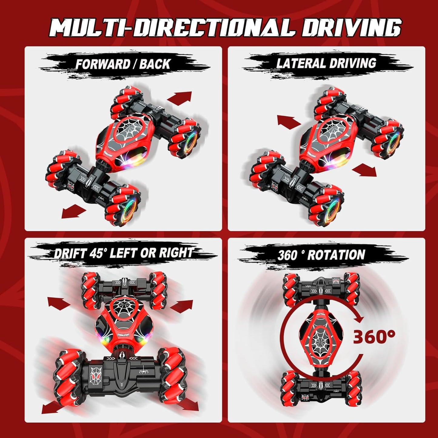 Spider Remote Control Car Gesture Sensing Hand Controlled Stunt Car, 4WD Drift Twist Off-Road Vehicle with Light Music, Birthday Xmas Gifts Suitable for Boys and Girls