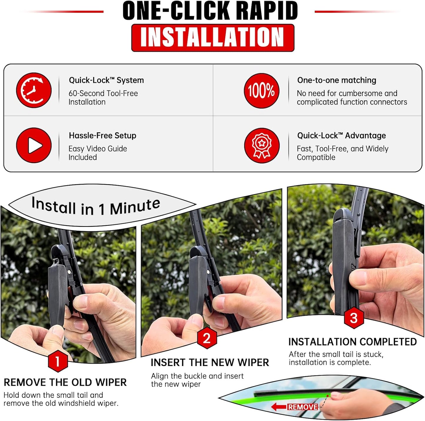 Windshield Wiper Blades Replacement for Chevy Chevrolet Traverse 2012 2013 2014 2015 2016 2017 Original Factory Quality Front Rear Wipers Blade Set for My Car - 24" 21" 13" (Pack of 3)