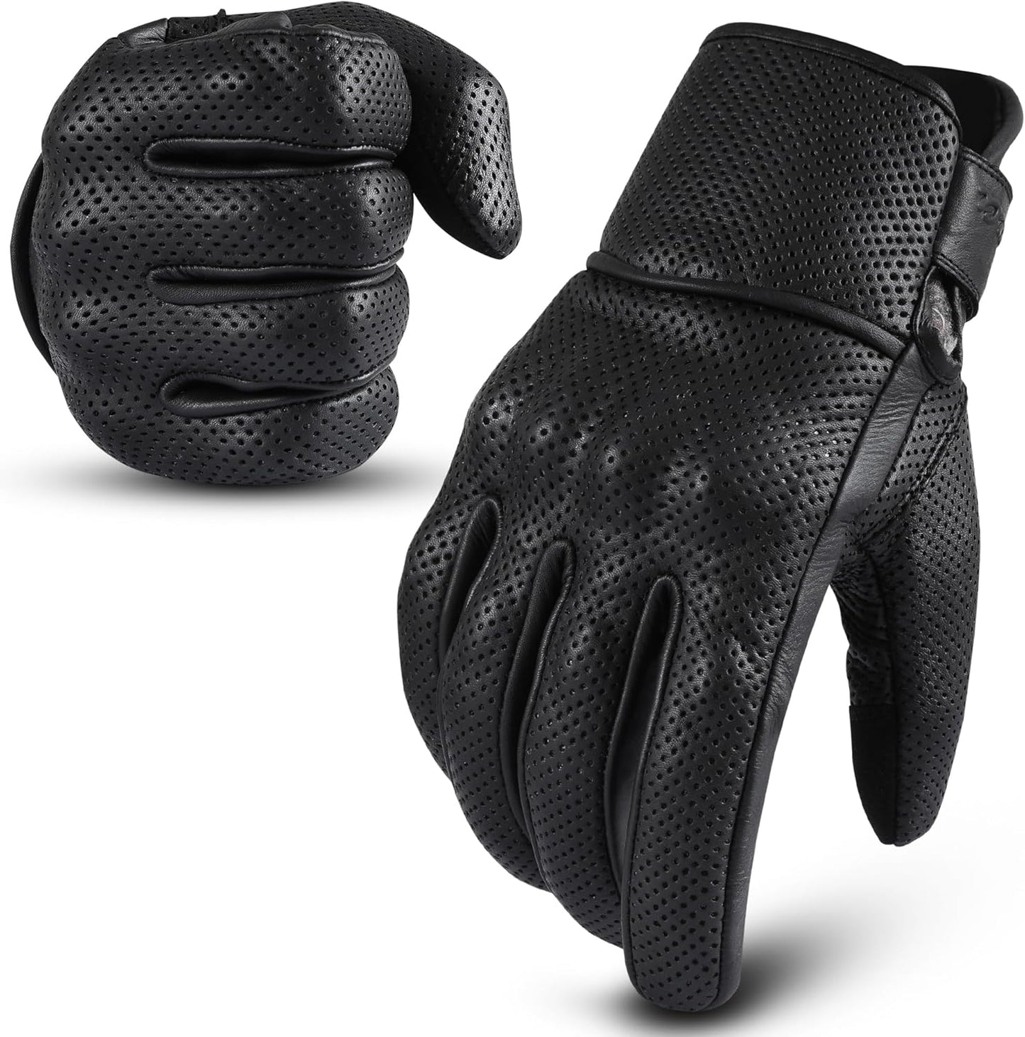 aasportx Motorcycle Gloves - Men's Leather Motorbike Gloves with Touchscreen Function - Non-Slip Pads for Men & Women