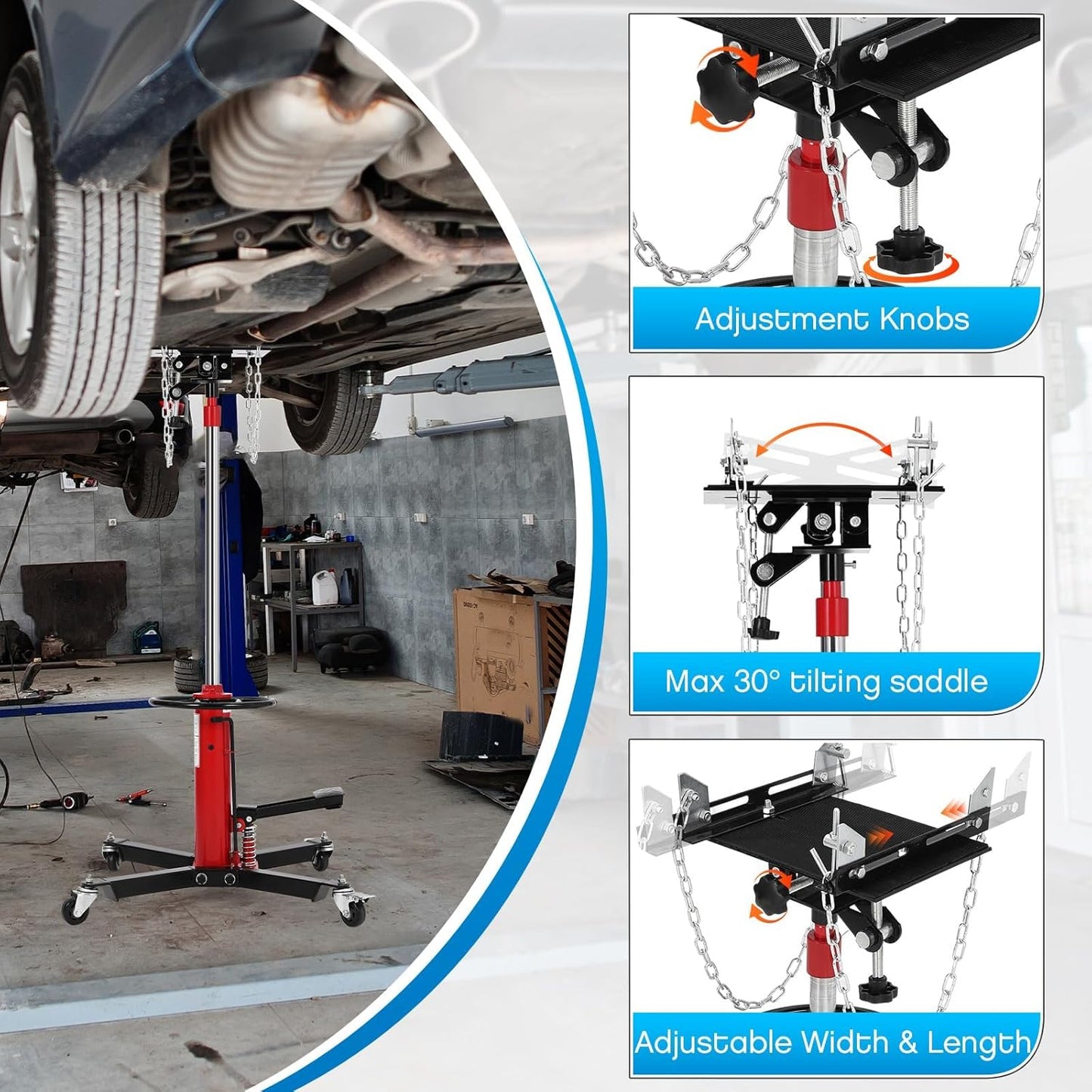 Transmission Jack, 1322LBS (3/5 Ton), Hydraulic Telescoping Transmission Jack, 32"-67" Transmission Jack Stand with Foot Pedal & 360° Swivel Wheels for Garage and Car Lifting,
