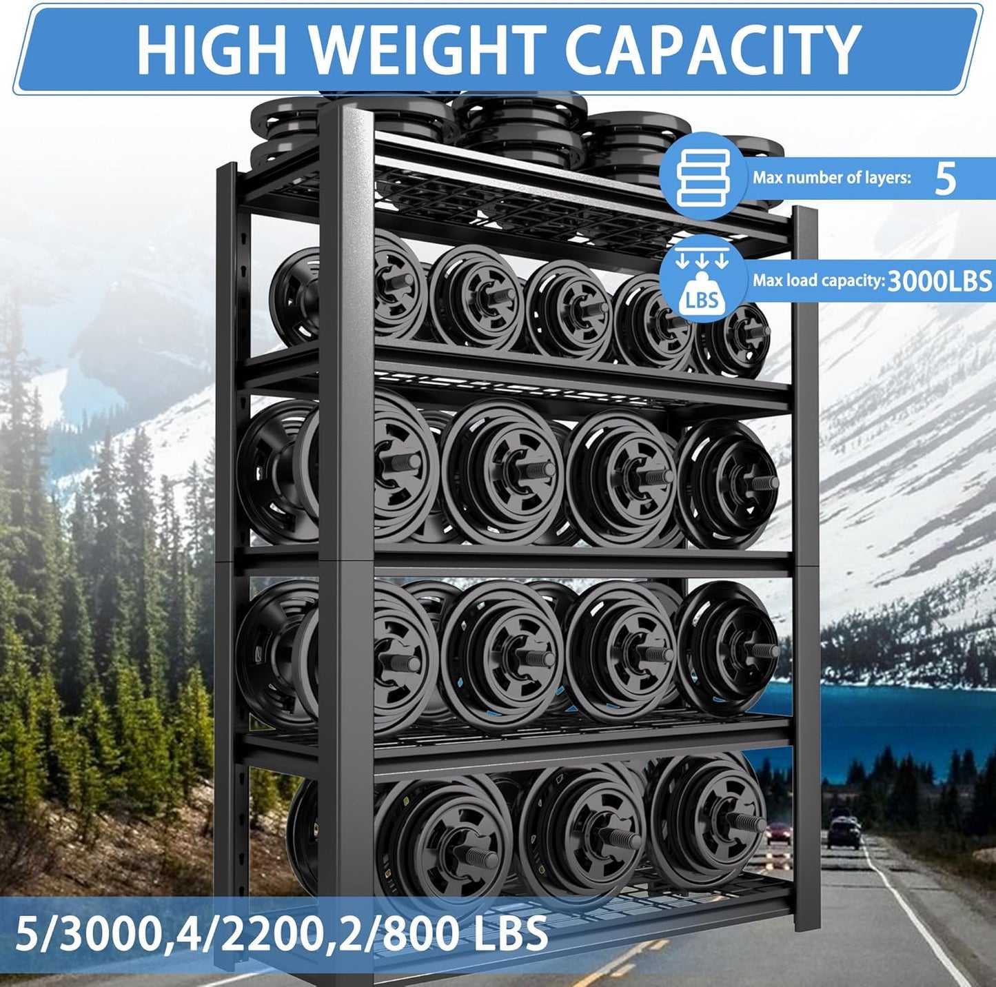 5-Tier Heavy Duty Garage Shelving Unit with Wire Shelves,3000 LBS Capacity Metal Storage Rack 72"H x 48"W x 20"D,Adjustable Boltless Steel Shelves for Garage,Basement,Pantry,Warehouse.3 Pack