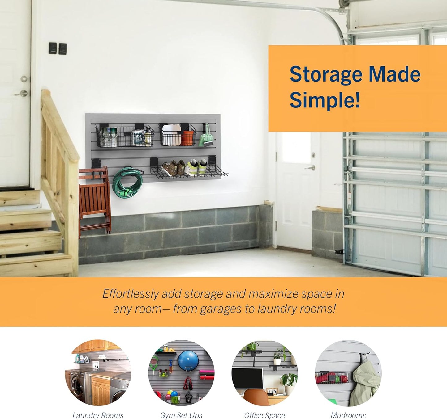 HANDIWALL (GRAY) PVC Slatwall Garage Wall Organizer, 4x2ft Heavy Duty Framed Slatwall Panel Storage Kit, Wall Mount Organizing Storage System For Slatwall Accessories