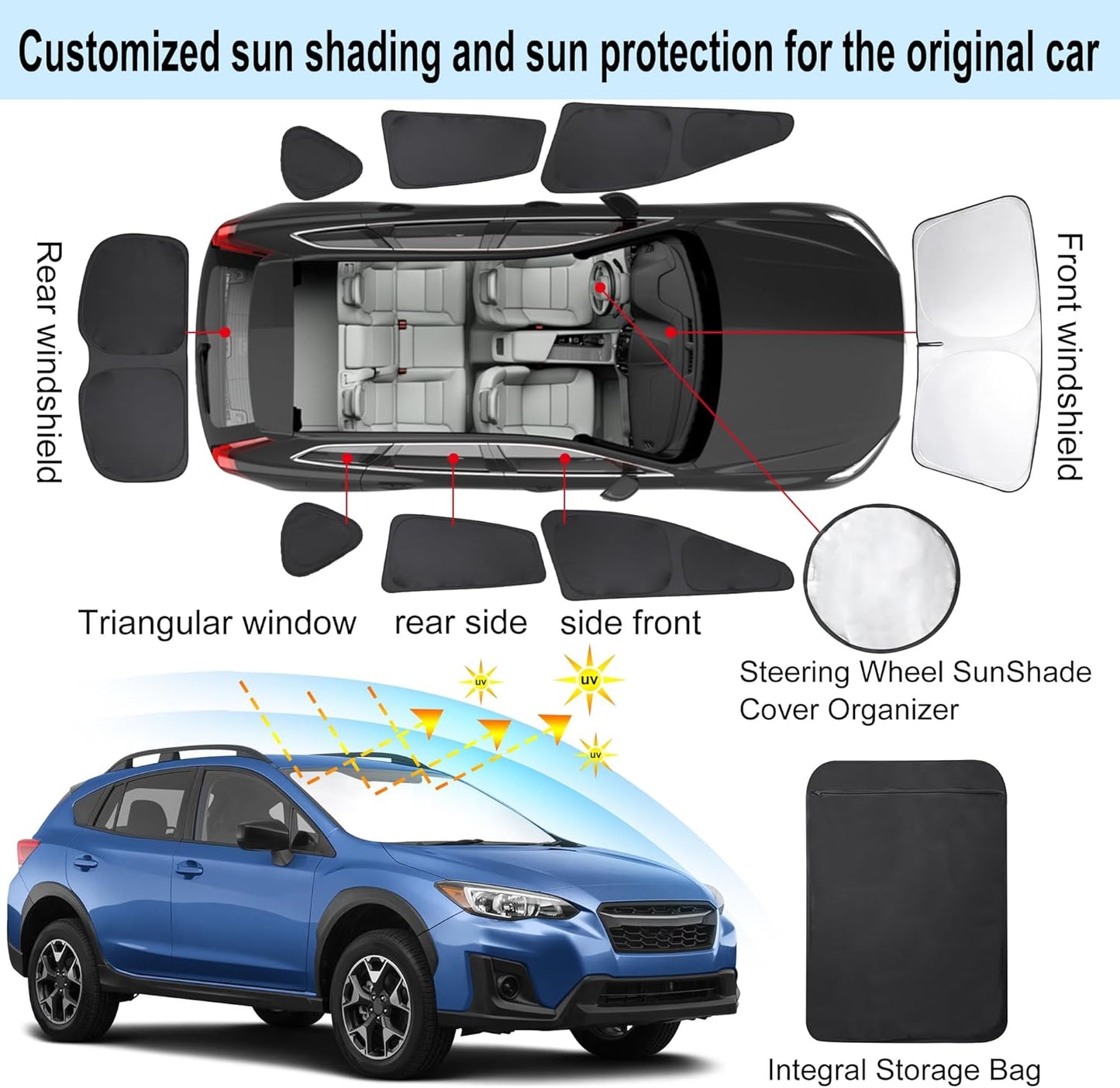 TINGLU Window Shades for Subaru Crosstrek 2018-2023 Accessories Car Side Full Windows Rear Triangular Windshield Sun Shade Sun UV Rays & Privacy Protection for Camping,Napping,and Relaxing 8PCS