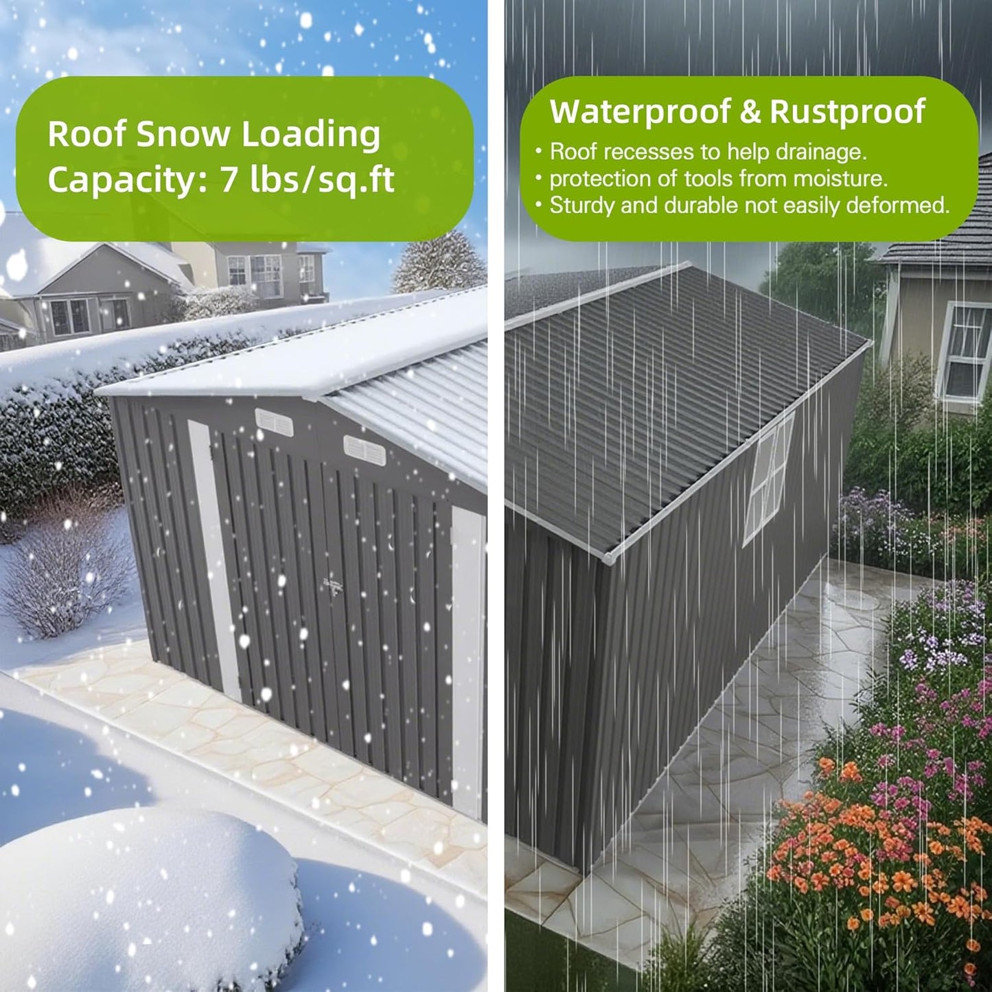 10 x 14 FT Outdoor Storage Shed, Metal Garden Tool Shed with Slooping Roof, Lockable Doors, All-Weather Bike Shed Easy to Assemble for Backyard, Patio, Lawn, White+Black