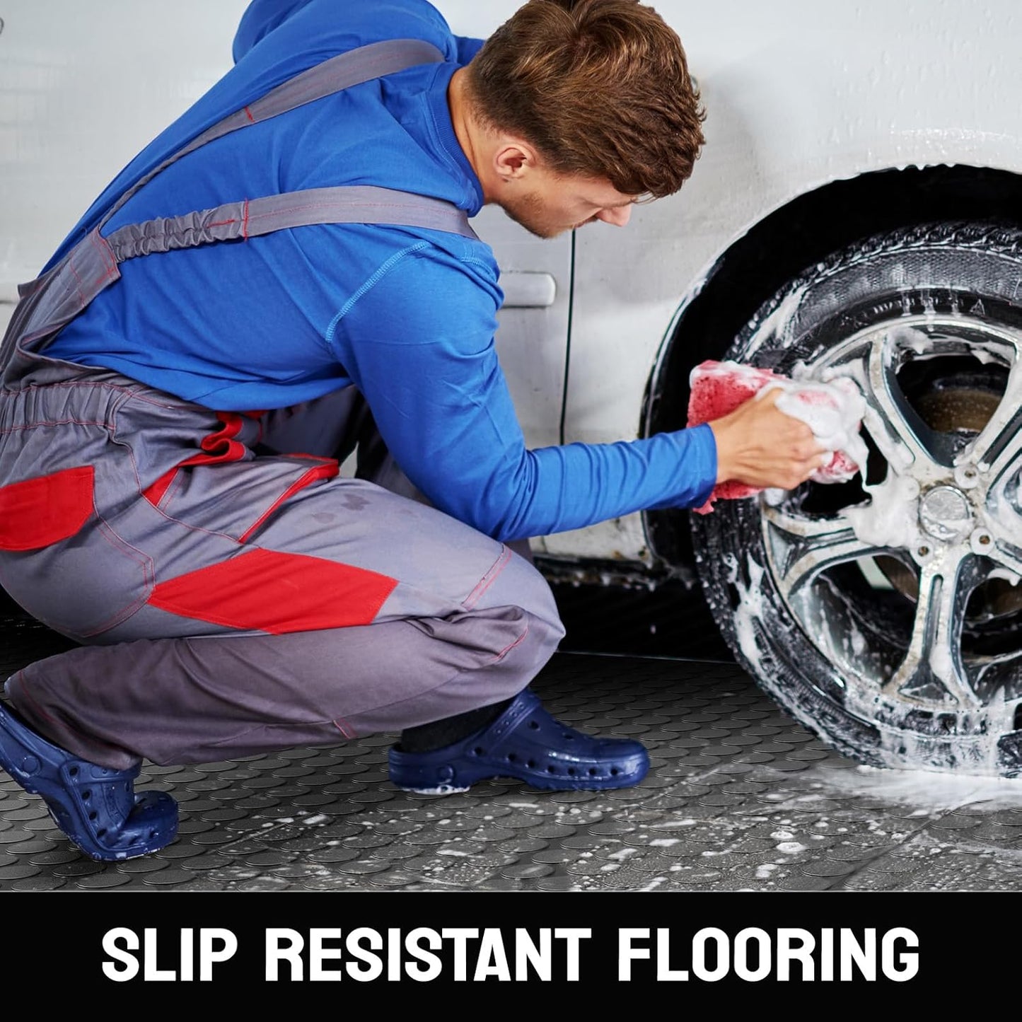 TUFFIOM 7.5 x 17 FT Garage Floor Mat, Thickened Coin Plate PVC Garage Mats Flooring Roll for Under Car, Garage Car Parking Mats for Compact SUVS, Sports Car