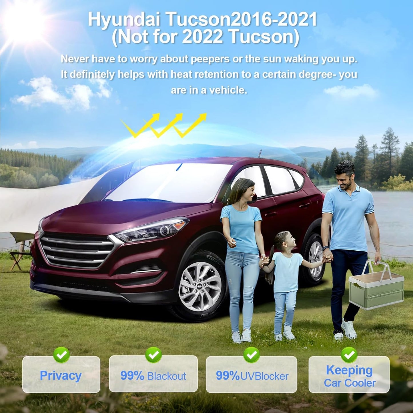 8pcs Car Window Shades for Hyundai Tucson 2016-2021 (Not 2022 Tucson) Accessories,Windshield Side Rear Full Sunshade,Sun Visor UV Blocking, Privacy Protection and Blackout for Camping Outdoor