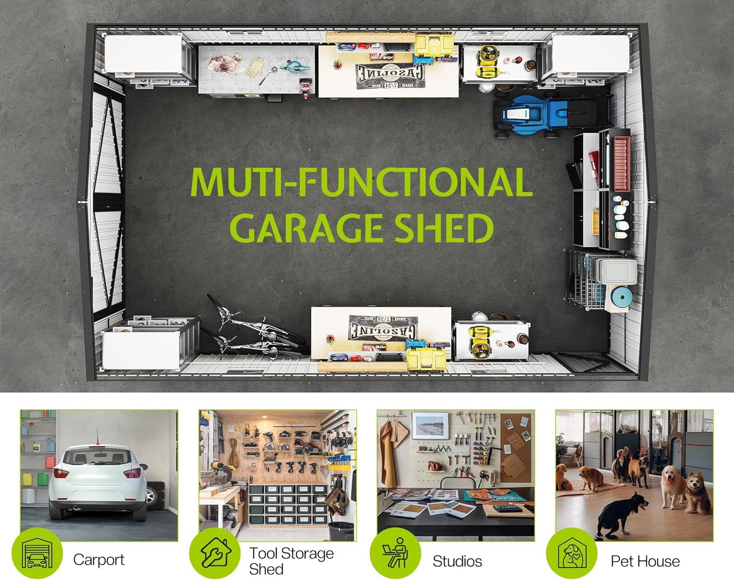 Jocisland 13.2x20.7x8 FT Heavy Duty Carport, Metal carport with 2 Lockable Doors & 4 Windows, Carport Canopy for for Truck, Car, Garbage Can, Tool, Lawnmower, Grey