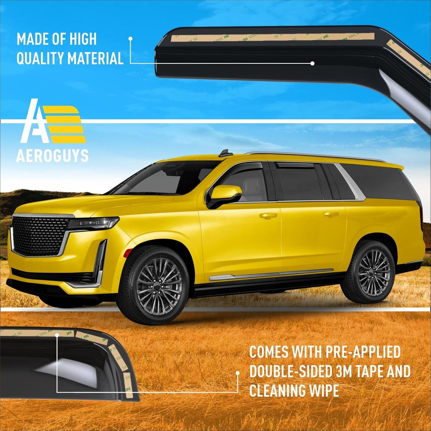 Extra Durable Window Deflectors in-Channel Window Visors Rain Guards Fit for Cadillac Escalade ESV 2021-2025, Sun Visors, Wind Vent for Shades, Exterior Car Accessories - 4 pcs. AG0889