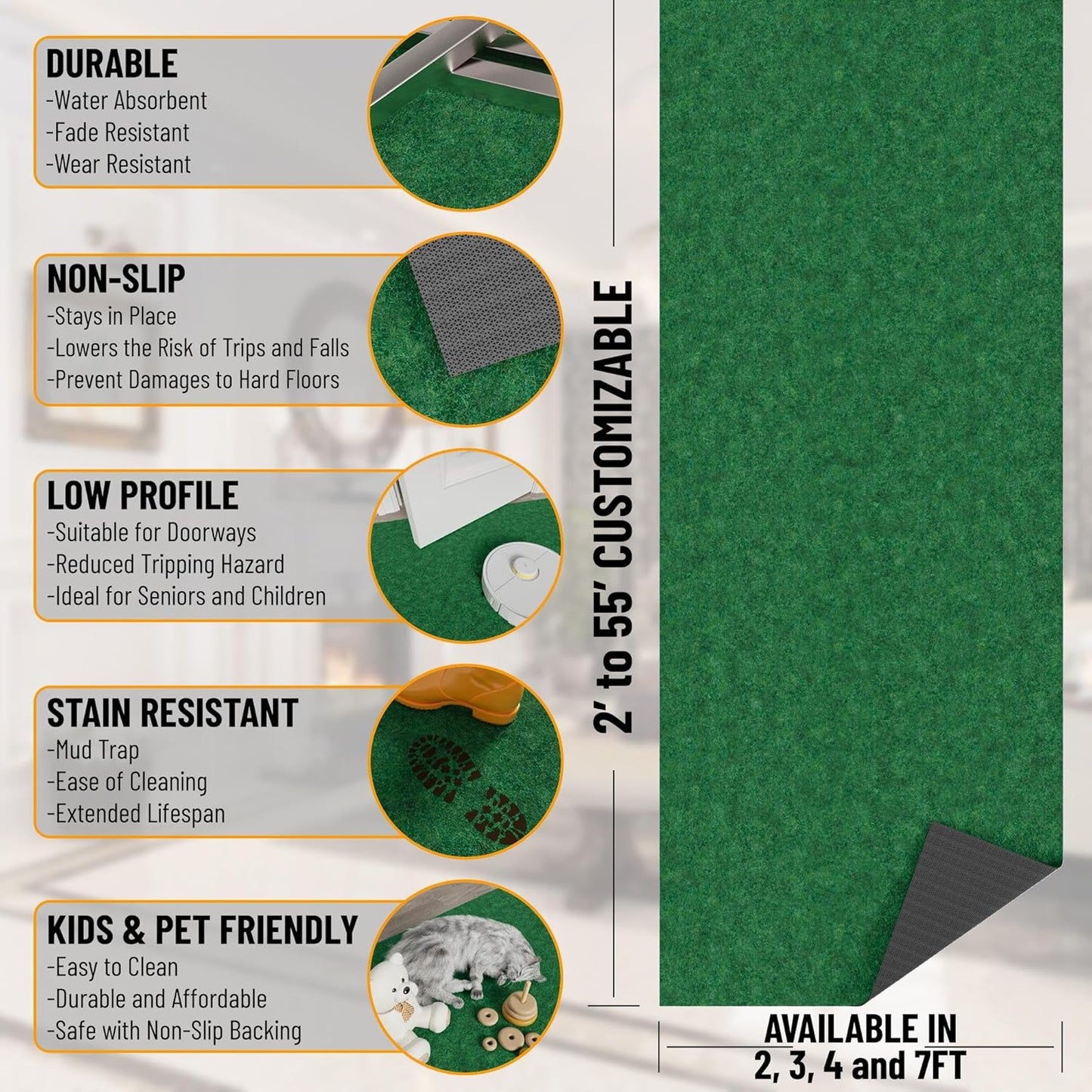 Ottomanson 2'7" x 16' Hallway Runner with Scraper Pile - Extra Durable Non-Slip Rug Mat for Indoor & Outdoor Use - Ideal for Kitchen, Entryway & Garage - High-Traffic Carpet, Green