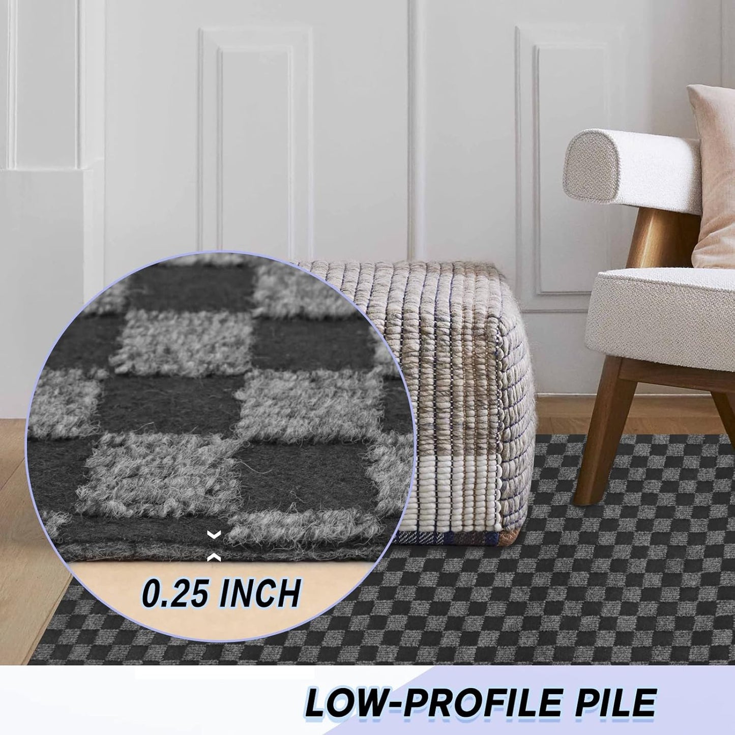 Custom Size Backed Non-Slip Area Rugs Runner, Easy Clean, Waterproof Runner Rugs for Hallway Entryway, Kitchen, Laundry, 4FT x 76FT, Gray Checkered