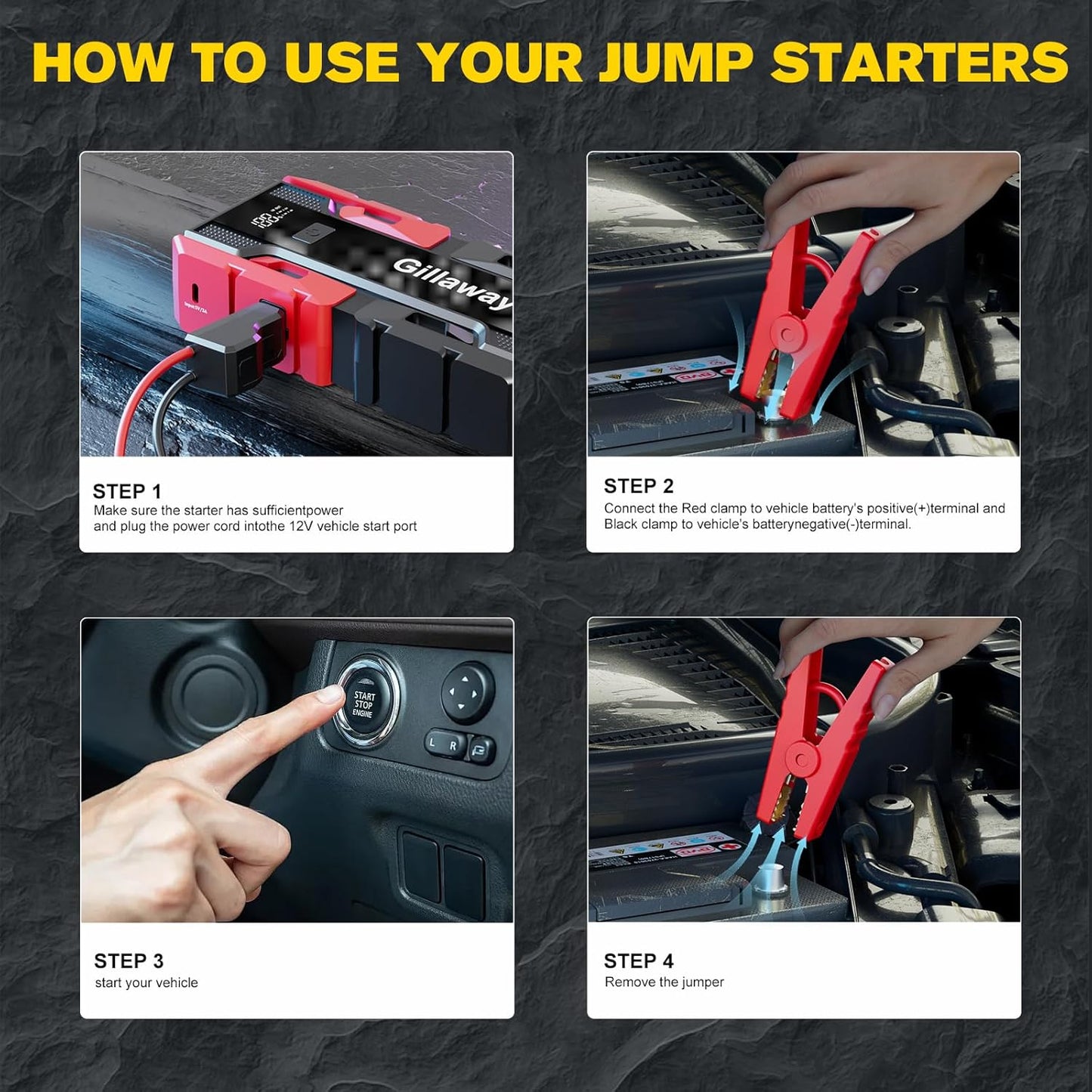 001B 4000A Car Jump Starter, Jump Starter Battery Pack for Up to 10L Gas and 8L Diesel Engines, Portable 12V Jump Box with USB Ports, LCD Display, Storage Case, LED Light