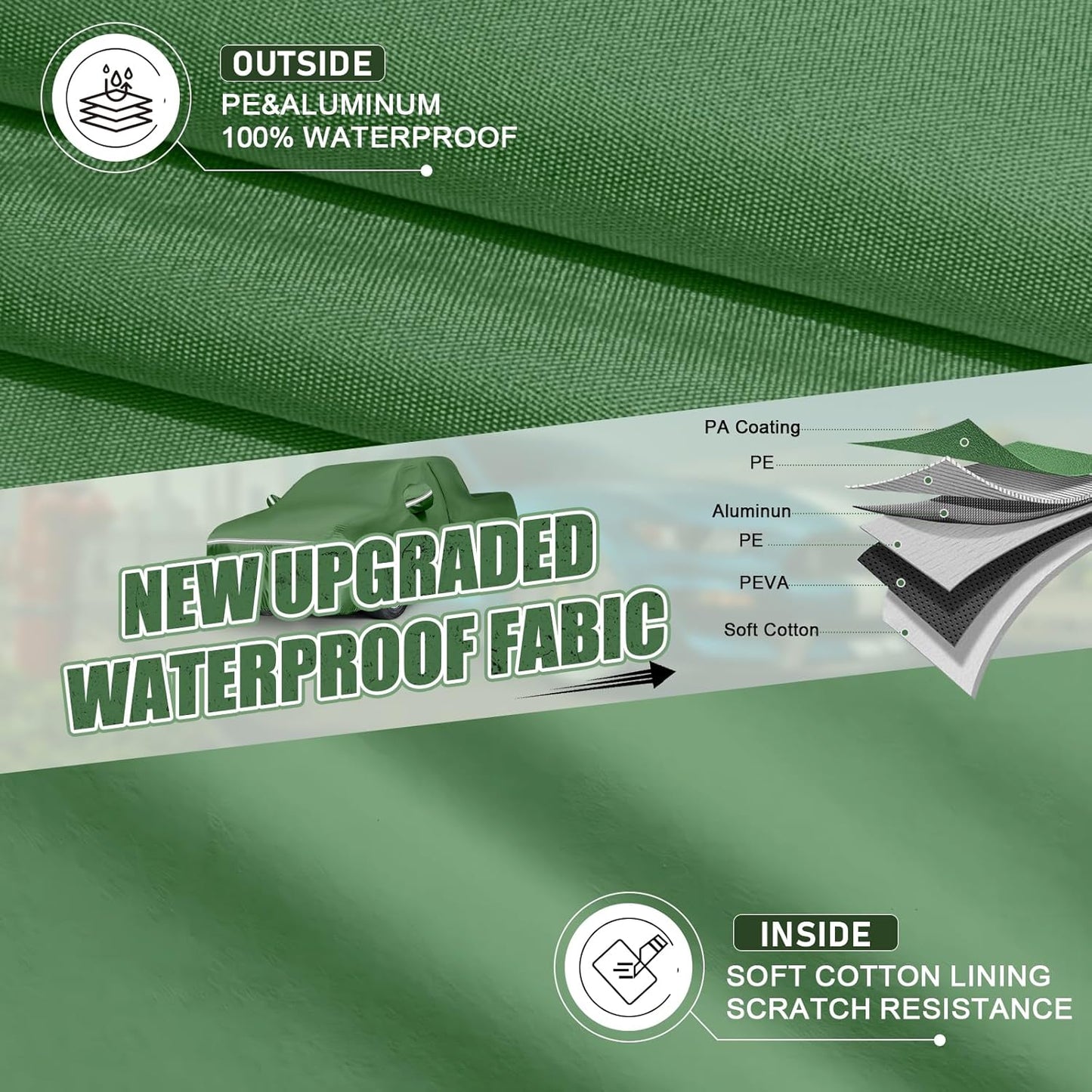 BOSSTONE Car Cover Custom Fit for Toyota Tundra Truck 1999-2021 Double Cab, Waterproof All Weather for Automobiles Full Exterior Cover Rain Sun Snow Protector with Door Zipper (Green)