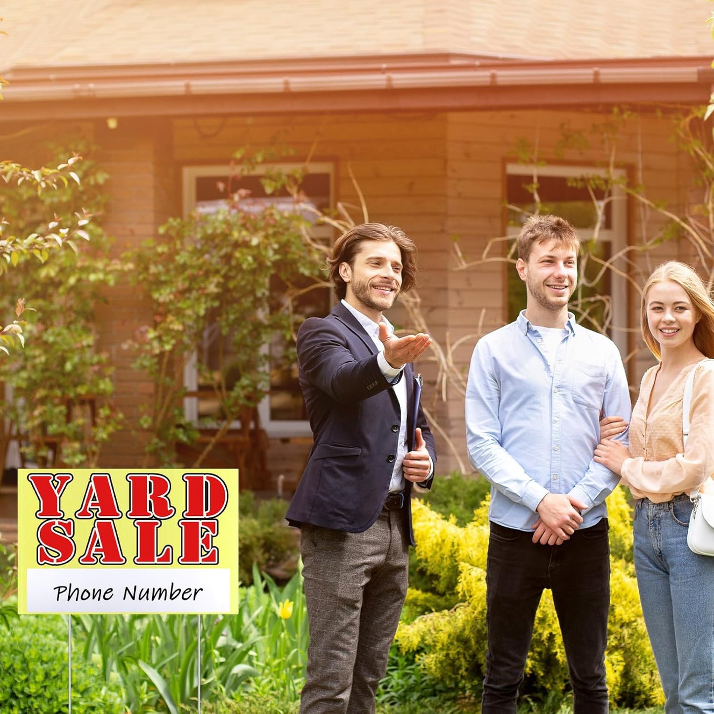 Marsui 3 Pcs Yard Sale Sign 23.6 x 15.7 Inch Double Sided Yard Sale Sign with Metal Stake and Directional Arrow for Outdoor