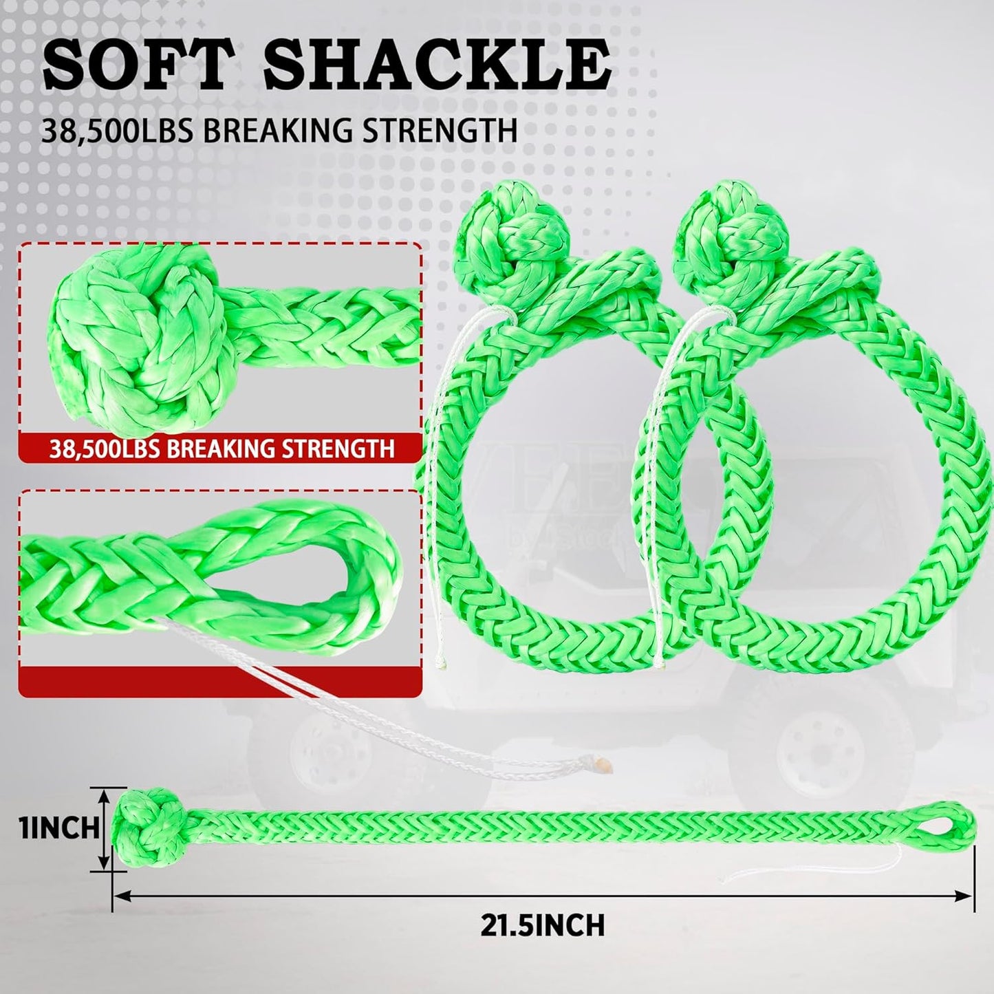 Kinetic Recovery Tow Rope Heavy Duty Offroad Snatch Strap for for Trucks SUV UTV ATV Tractor Car Jeep, Tractor, Bobcat, Ram 2500, Silverado 2500, Ford F250 (Green, 1" x 30')