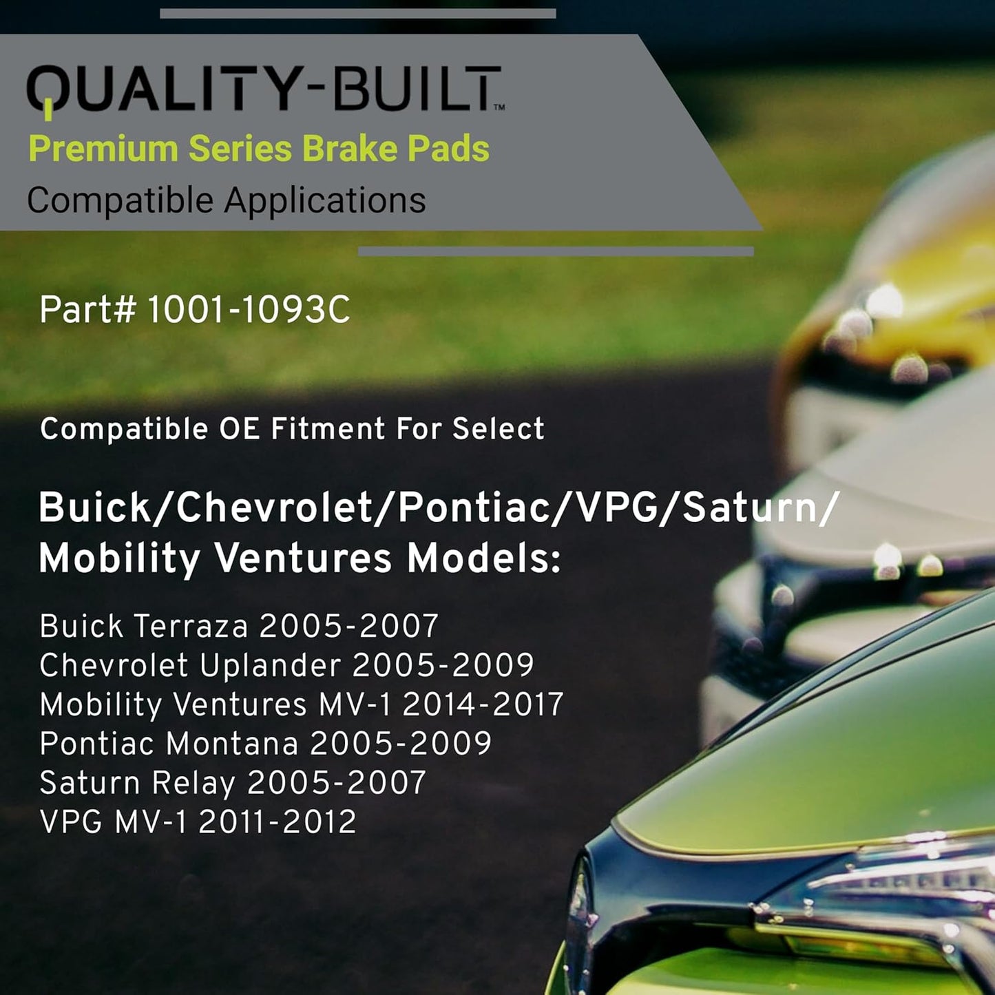 Premium Ceramic Rear Brake Pads (1001-1093C) Compatible with 2005-2017 Buick/Chevrolet/Mobility Ventures/Pontiac/Saturn/VPG (Montana/MV-1/Relay/Terraza/Uplander)