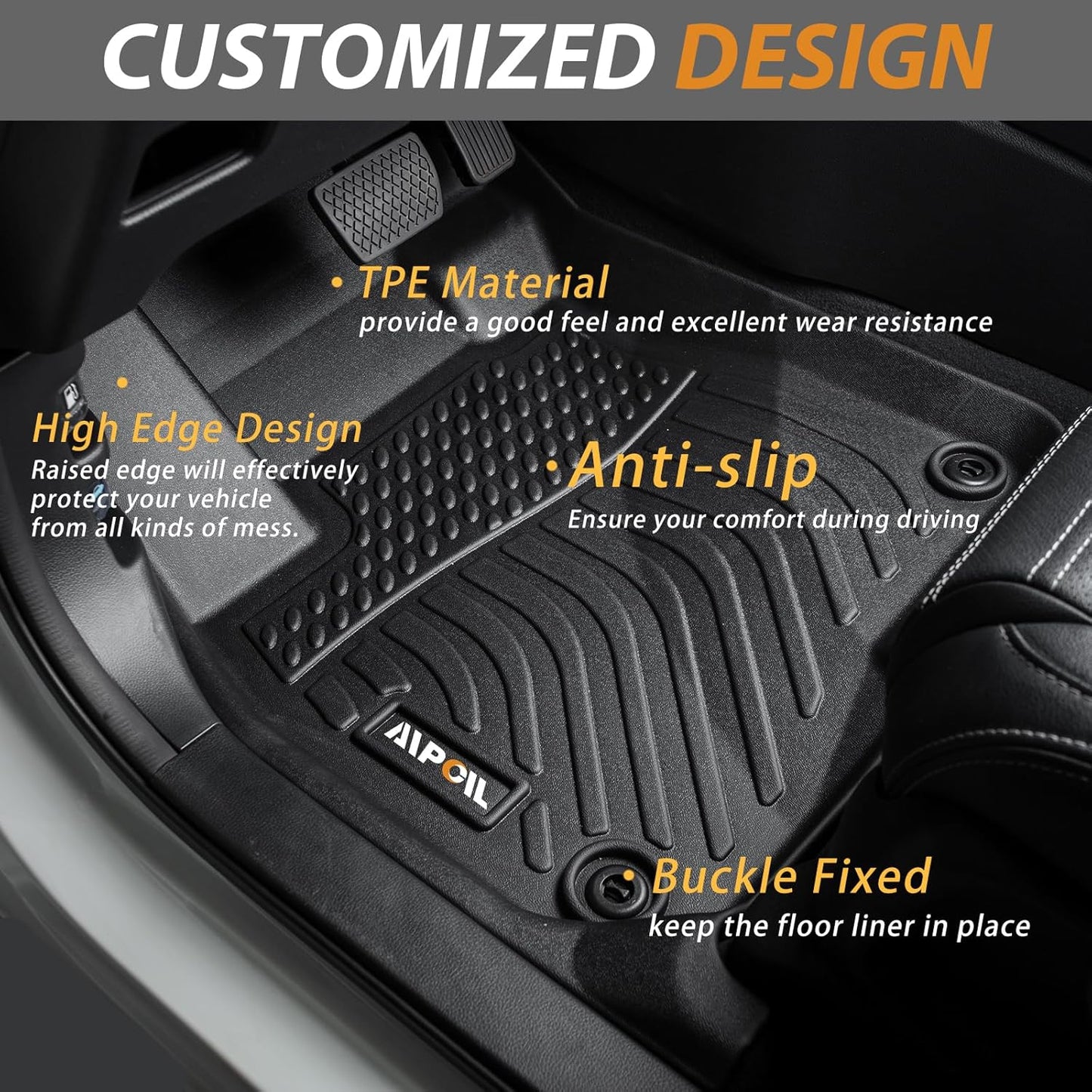AIPOIL® Floor Mats & Cargo Liner Set for 2019-2020 Hyundai Santa FE All Weather Protection TPE Anti-Slip Automotive Full Set Custom Car Mats Accessories - Black