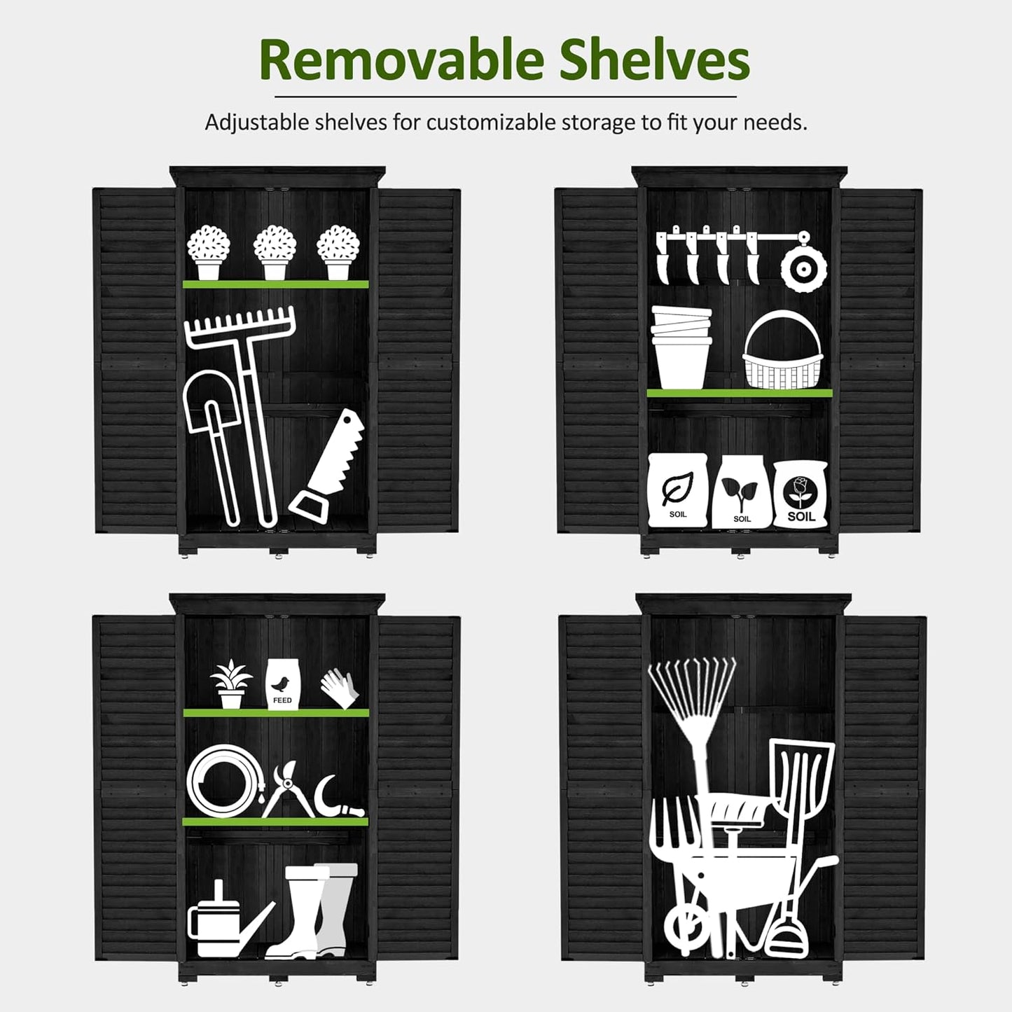 MCombo Outdoor Storage Cabinet, Garden Storage Shed, Outside Vertical Shed with Lockers, Outdoor 63 Inches Wood Tall Cabinet for Yard and Patio 0870 (Black)