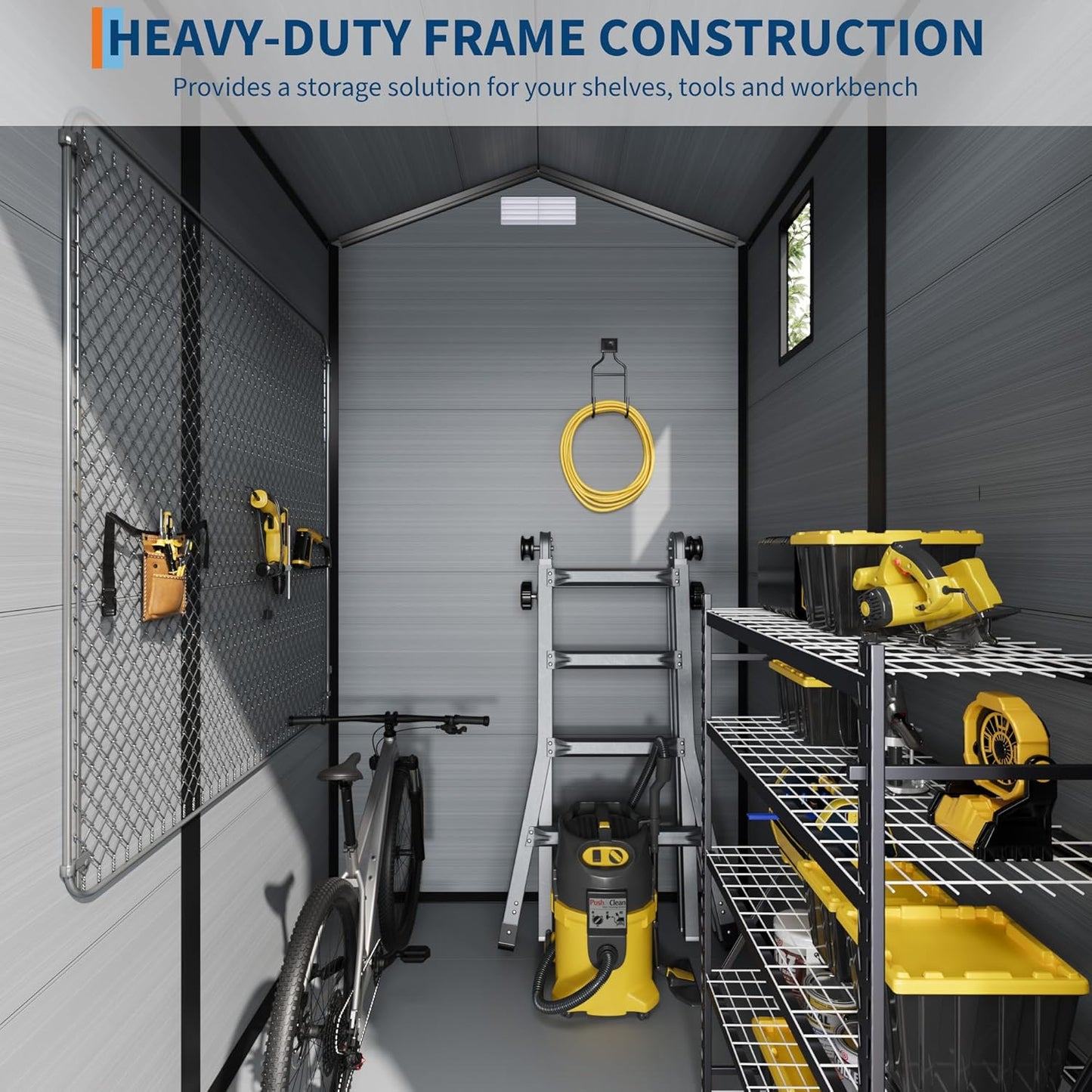 Weather-Resistant Resin Shed with Window, Outdoor Storage Shed Resin Garden Sheds PVC, Backyard Plastic Garden Shed with Lockable Door and Vents