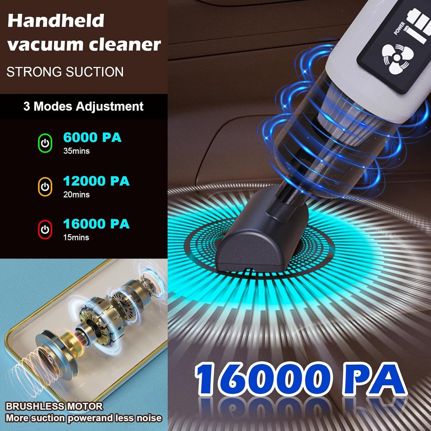 Mini Cordless Handheld Vacuum Cleaner, 21000Pa Strong Suction, 2-Speed USB-C Rechargeable for Car, Home, Office Desk – Pearl White | Faddish Portable Cleaner