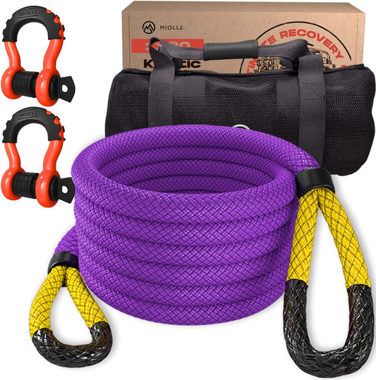 MiolleGear Kinetic Recovery Tow Ropes for Any Recovery Situation (Purple/Yellow, 3/4x20)