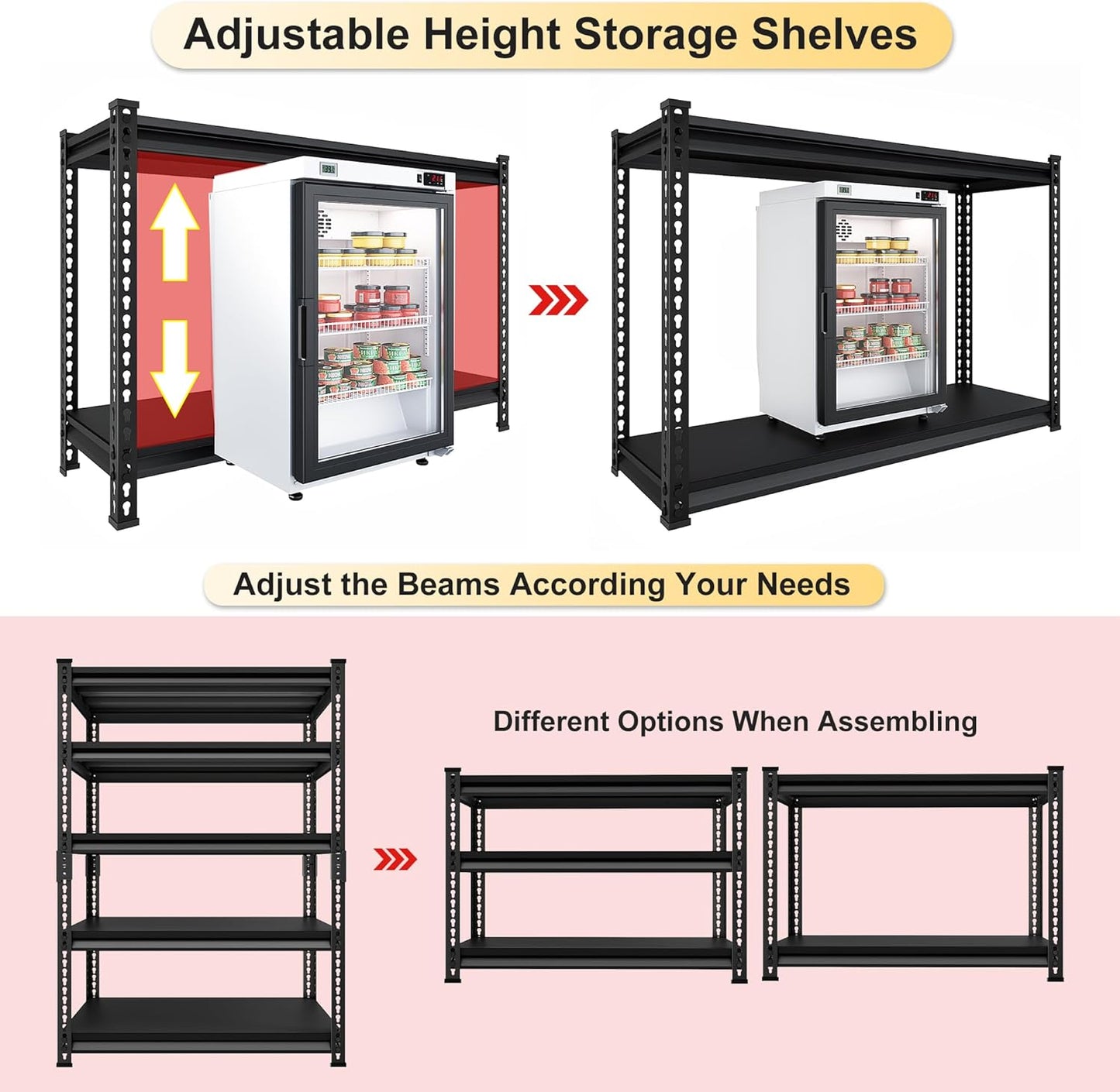 40" W Garage Shelving Heavy Duty, 2200 Lbs Loads Garage Storage Shelves Heavy Duty, 5-Tier Metal Shelving Units and Storage for Basement, Retiple Tanks,40" Wx18 Dx72 H, Black