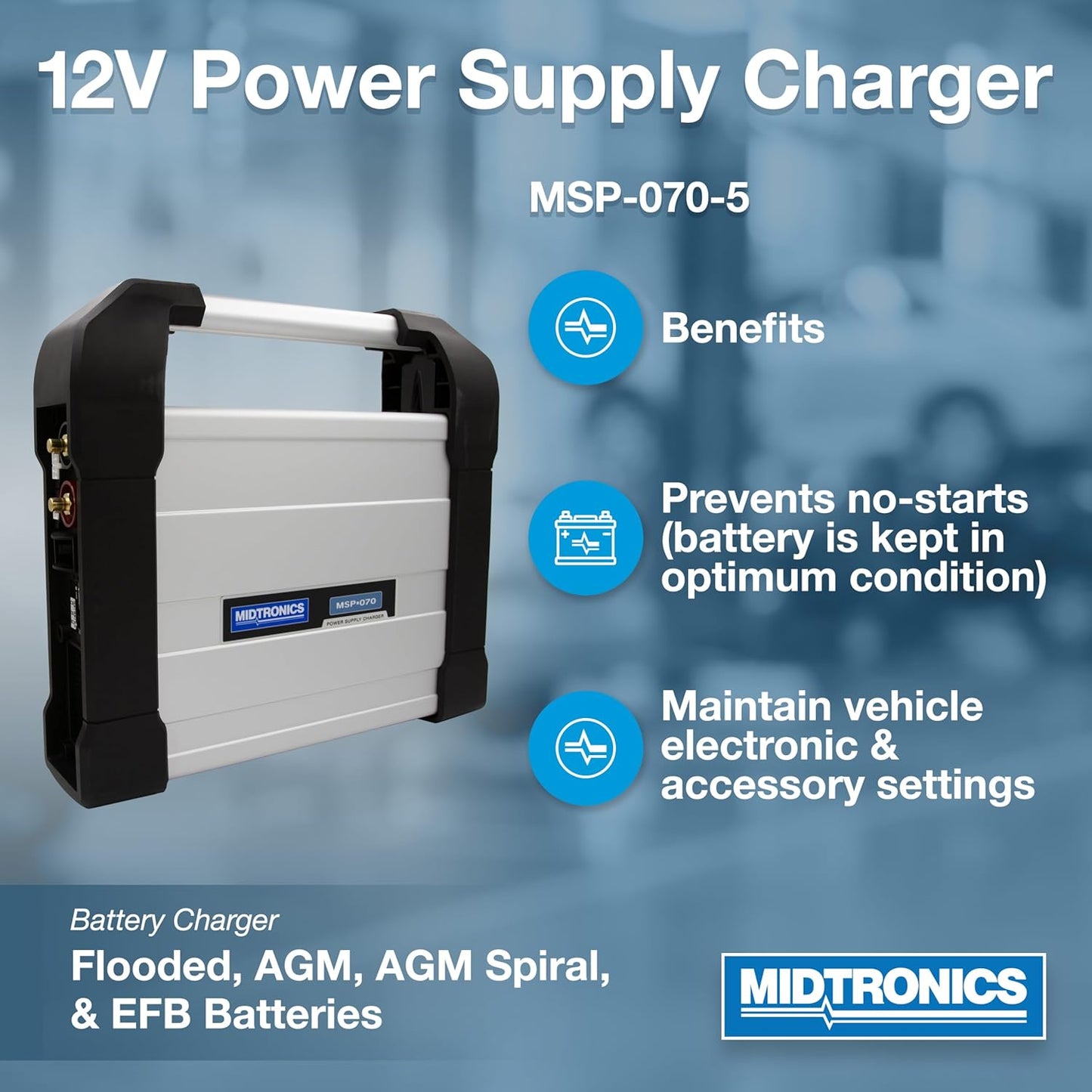 Midtronics MSP-070-Automotive Power Supply Charger & Battery Management Process-Reliable Power for Charging & Maintaining Battery State of Charge