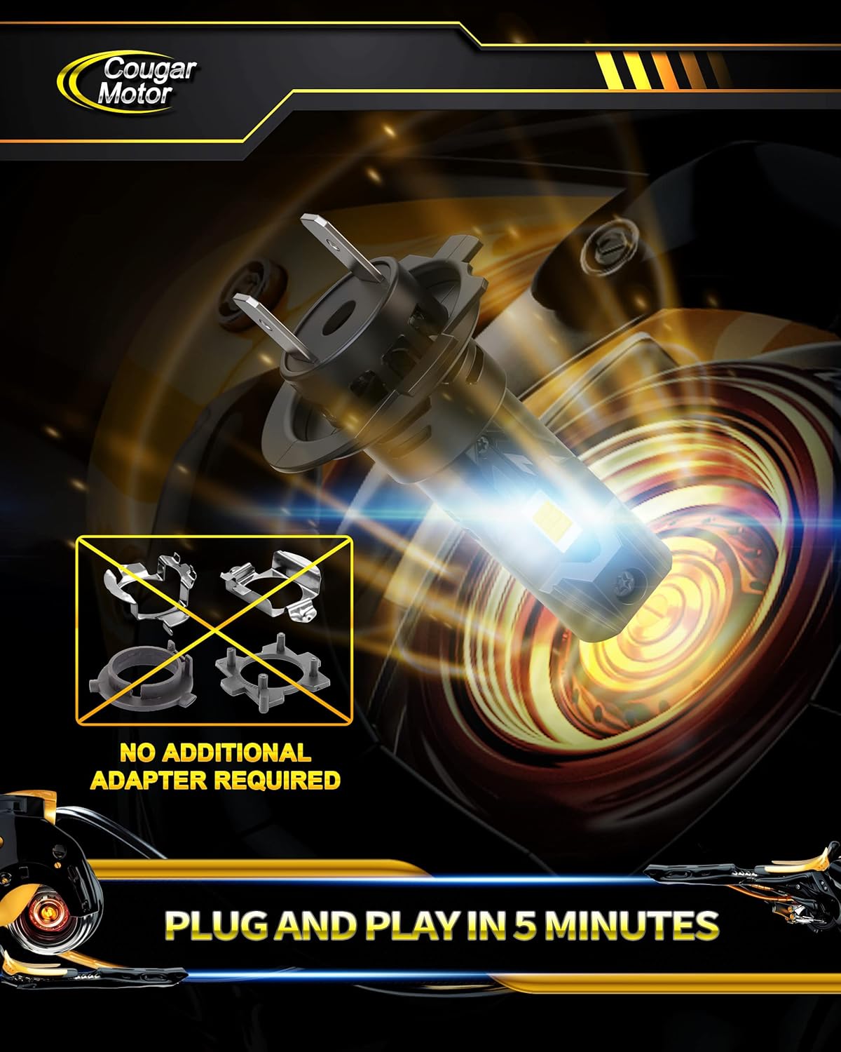 Cougar Motor H7 Bulbs, 1:1 Size H7 Lights Bulb No Adapter Required 6500K White Fog Light or Off-Road Use Plug and Play - Pack of 2