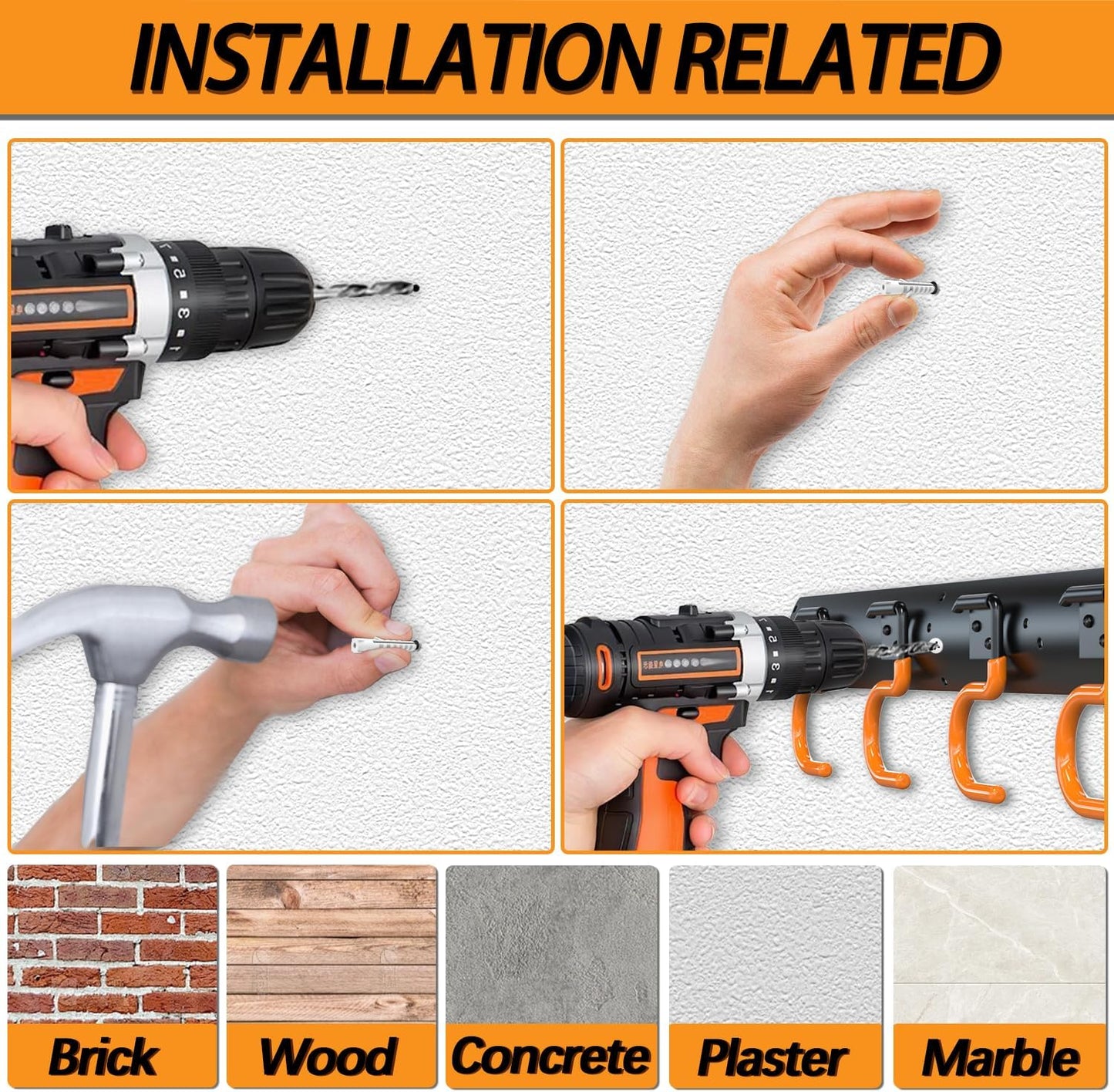 3-H 24×16" All Metal Garden Tool Organizer Wall Mount, Broom Holder Wall Mount for Garage, Shed, Garden, Basement Hanging and Organizing Rake, Mop, Shovel, Hose (24Pack)