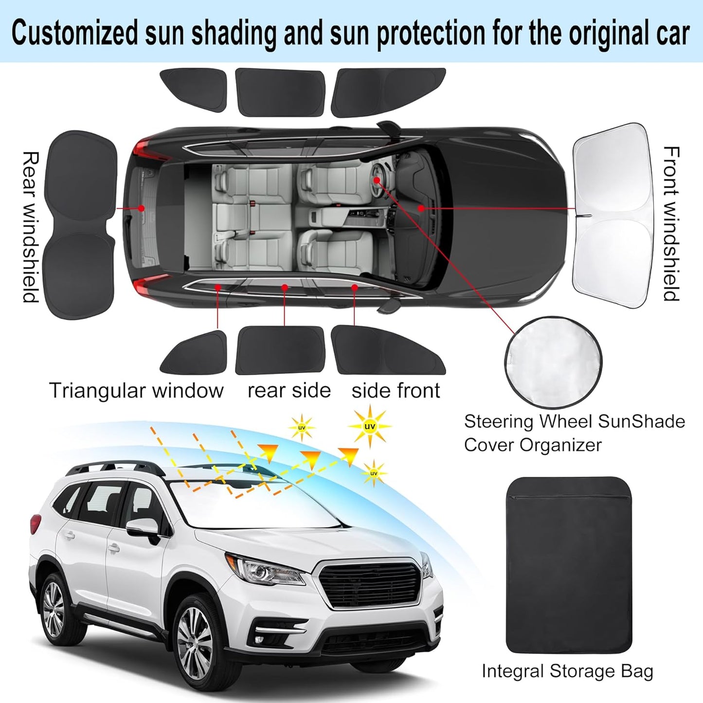 TINGLU Window Shades for Subaru Ascent 2019-2024 2025 Accessories Car Side Full Windows Rear Triangular Windshield Sun Shade Sun UV Rays & Privacy Protection for Camping,Napping,and Relaxing 8PCS
